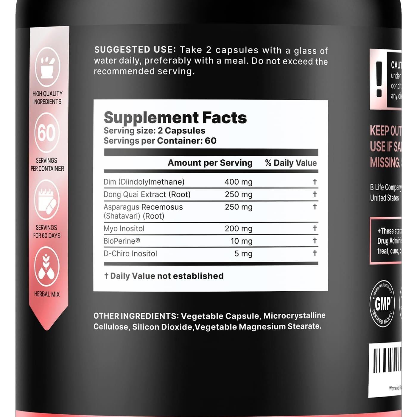 Suplemento DIM 400 mg B Life con Inositol y Dong Quai - 120 Cápsulas