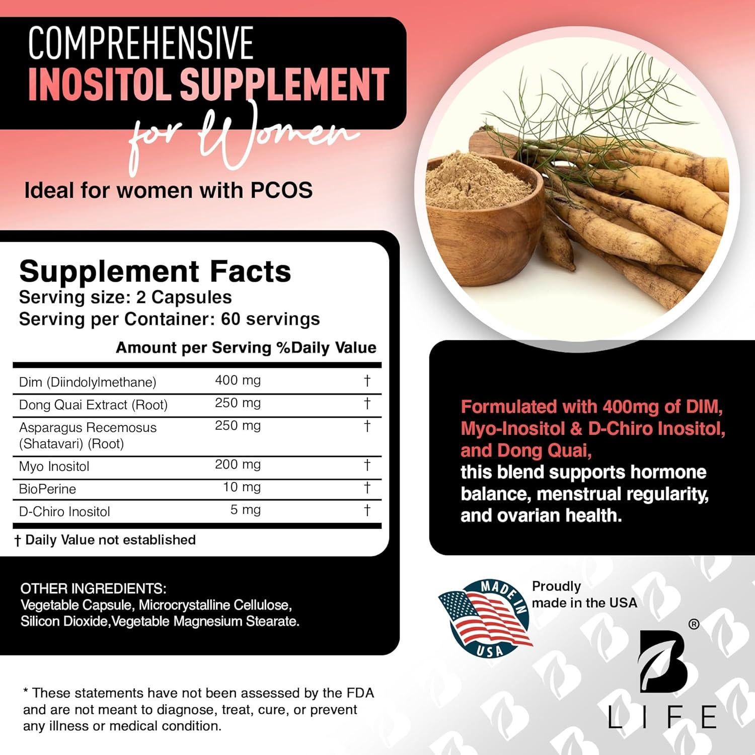 Suplemento DIM 400 mg B Life con Inositol y Dong Quai - 120 Cápsulas