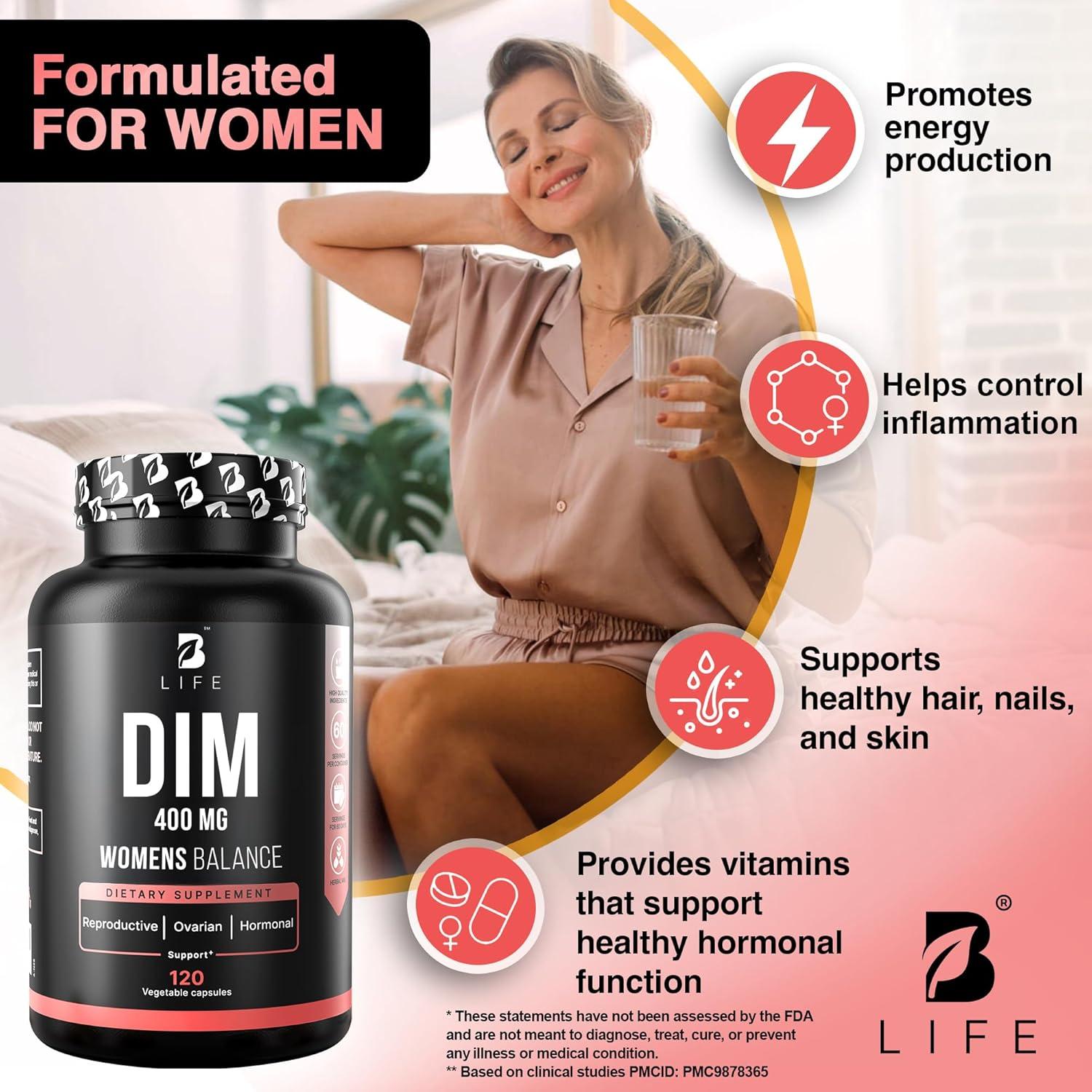 Suplemento DIM 400 mg B Life con Inositol y Dong Quai - 120 Cápsulas