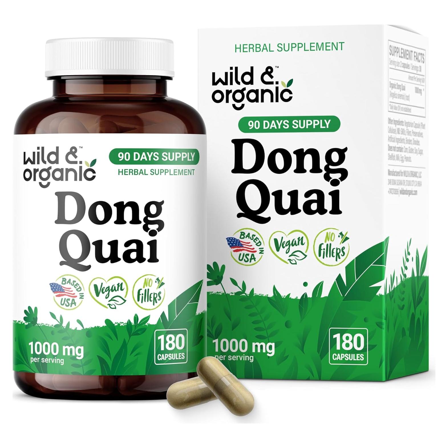 Cápsulas de Dong Quai Silvestre y Orgánico 1000 mg - 180 Unidades