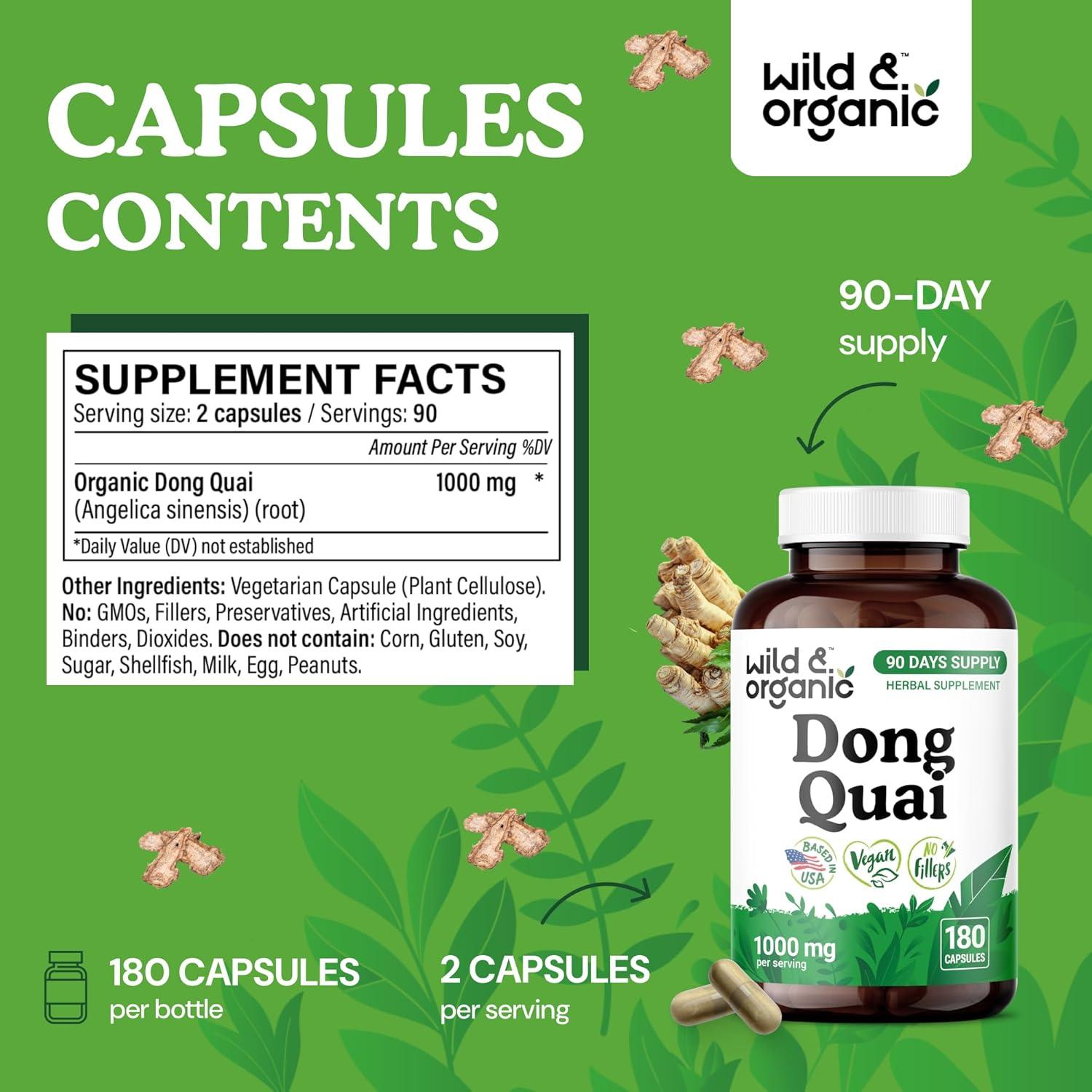 Cápsulas de Dong Quai Silvestre y Orgánico 1000 mg - 180 Unidades