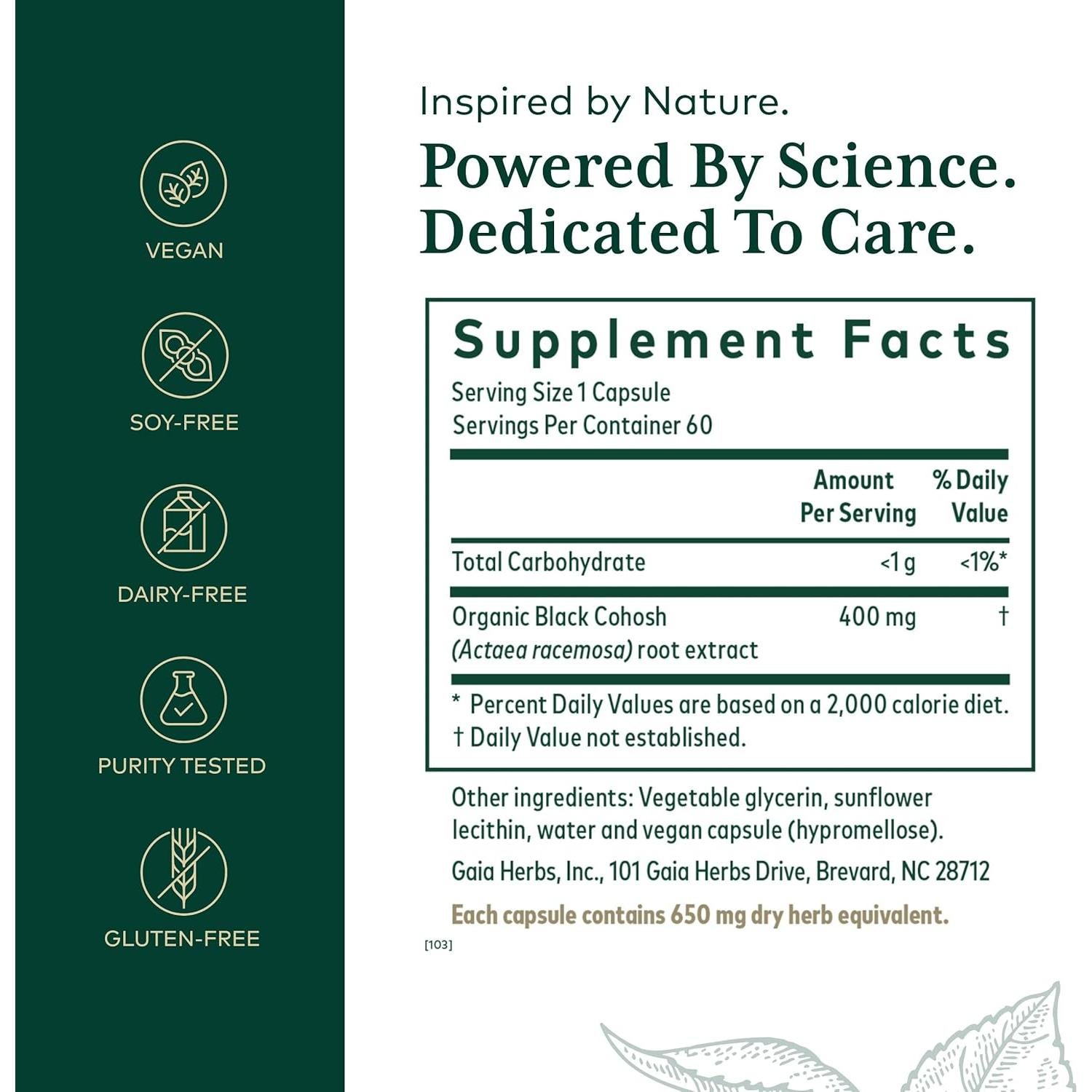 Suplemento Gaia Herbs PRO Black Cohosh 60 Cápsulas Veganas