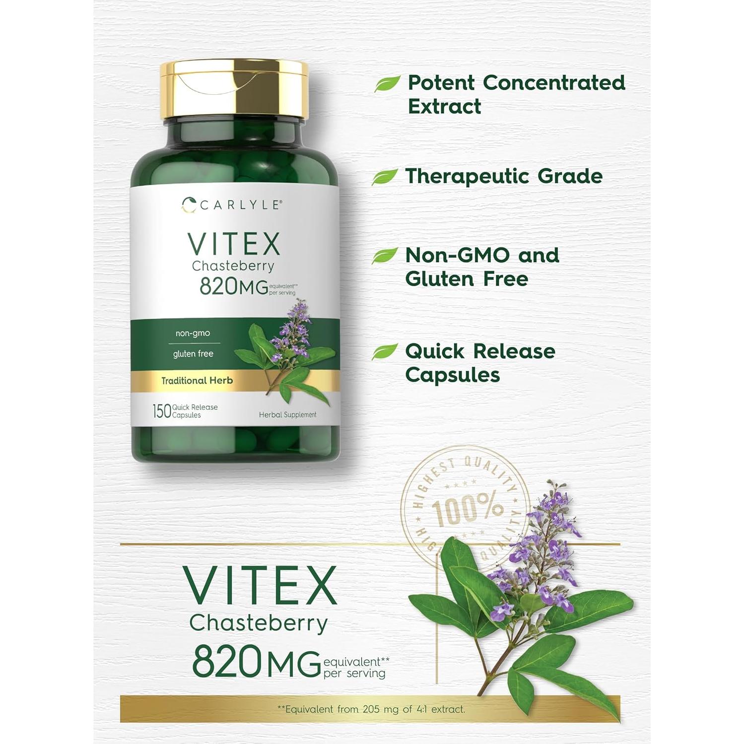 Suplemento Vitex Chasteberry Carlyle 820mg 150 Cápsulas