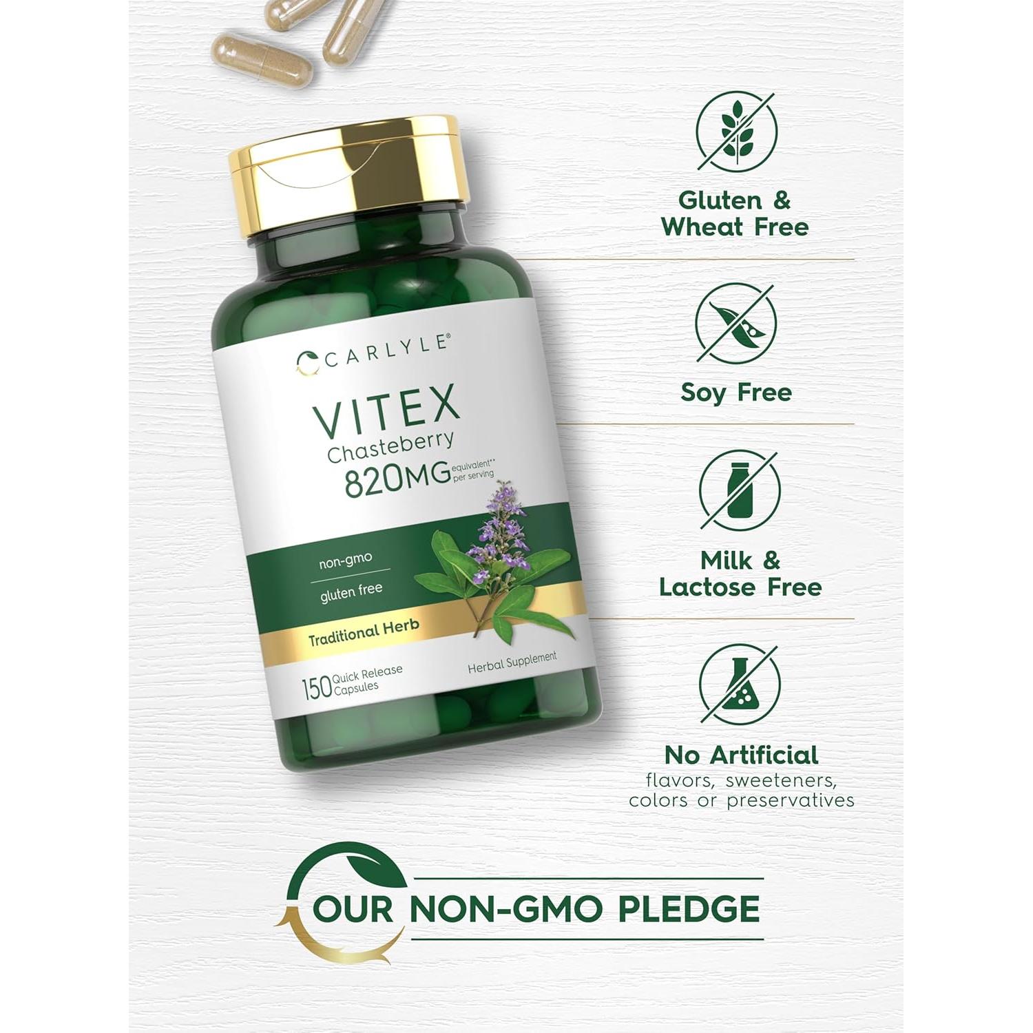 Suplemento Vitex Chasteberry Carlyle 820mg 150 Cápsulas