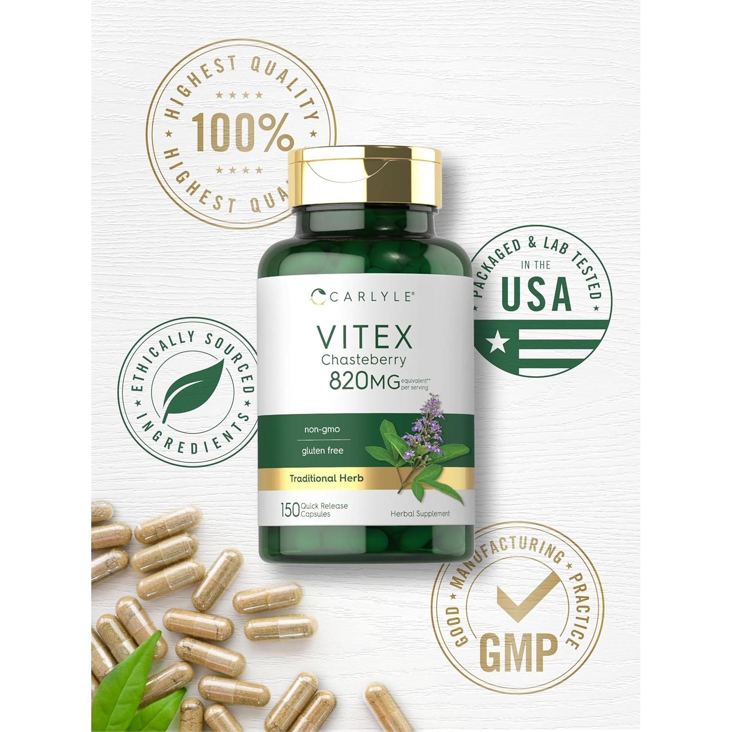 Suplemento Vitex Chasteberry Carlyle 820mg 150 Cápsulas