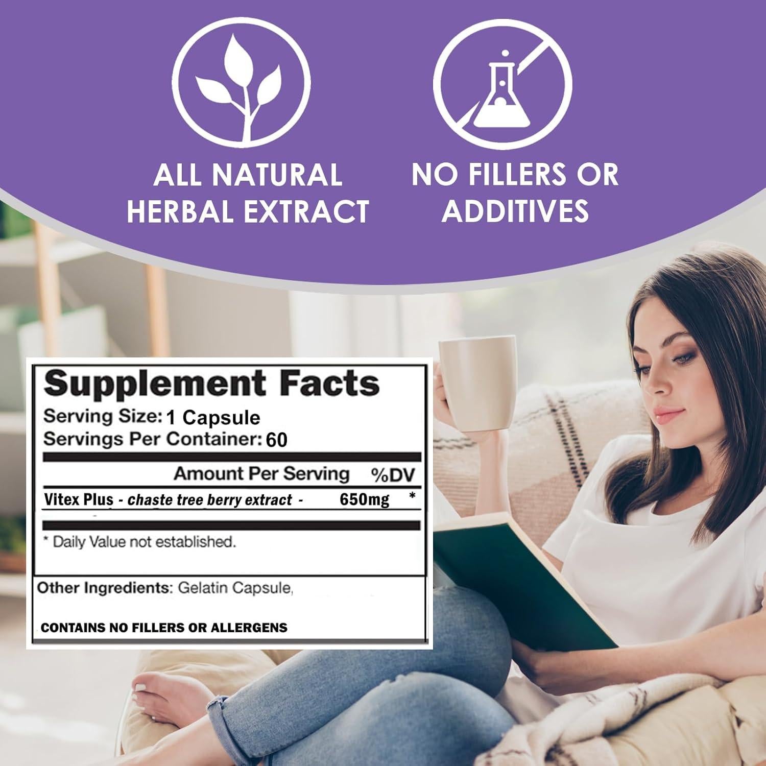 Suplemento Vitex+ VH Nutrition 650mg 60 Cápsulas Salud Mujer