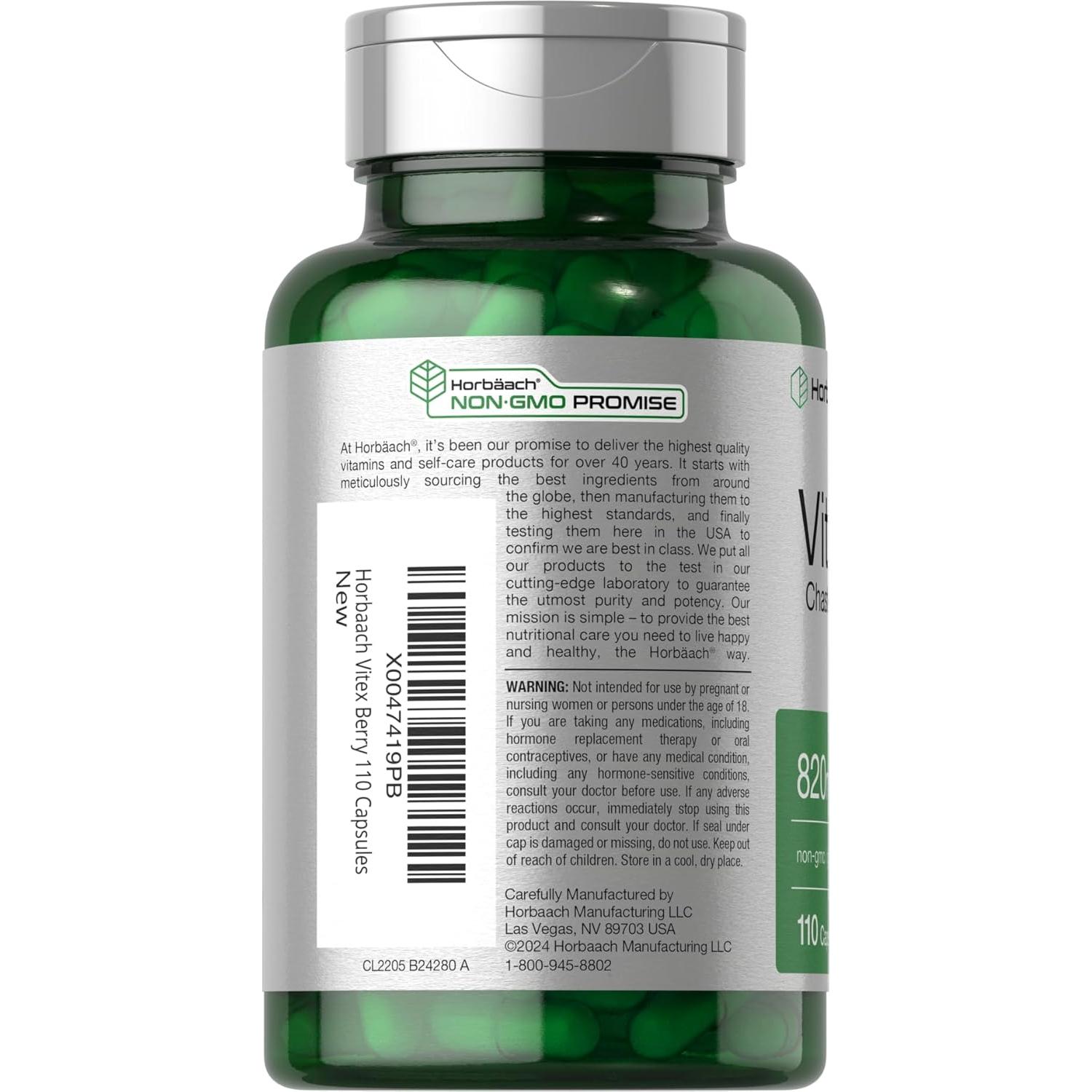 Suplemento Vitex Chasteberry Horbäach 820mg 110 Cápsulas