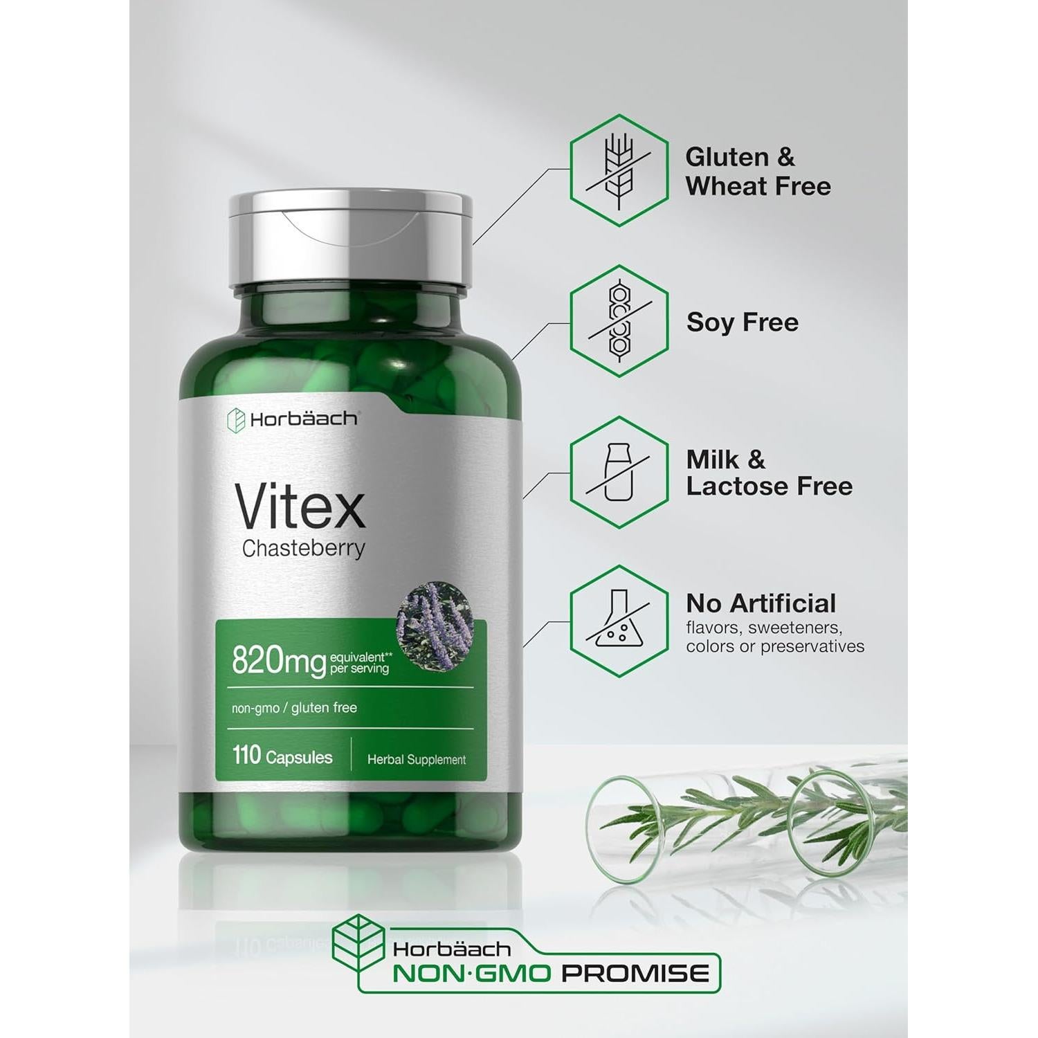 Suplemento Vitex Chasteberry Horbäach 820mg 110 Cápsulas