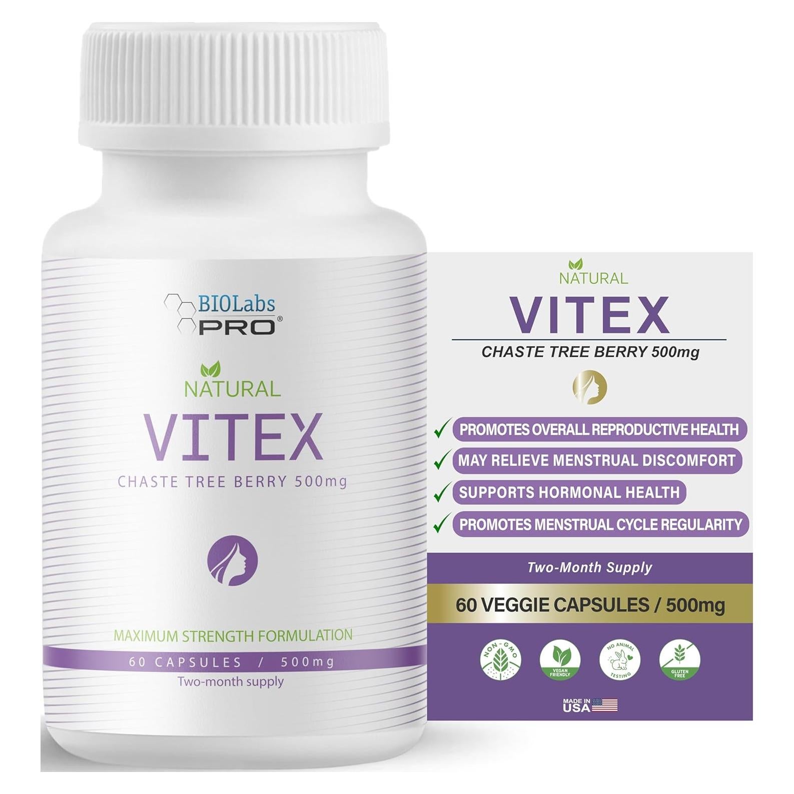 Suplemento Vitex Chasteberry BIOLABS PRO 500mg Vegano 60 Cápsulas