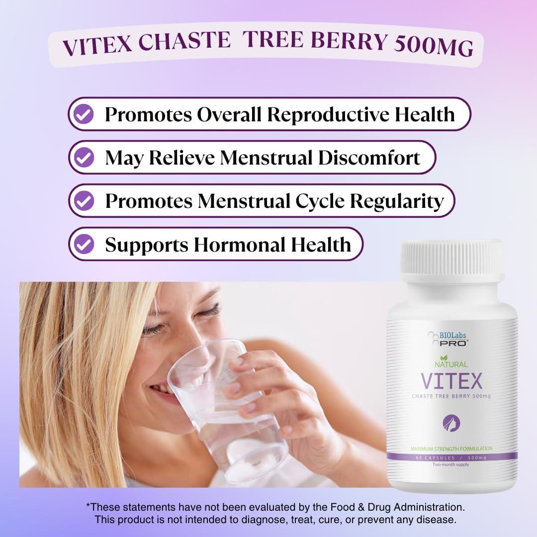 Suplemento Vitex Chasteberry BIOLABS PRO 500mg Vegano 60 Cápsulas