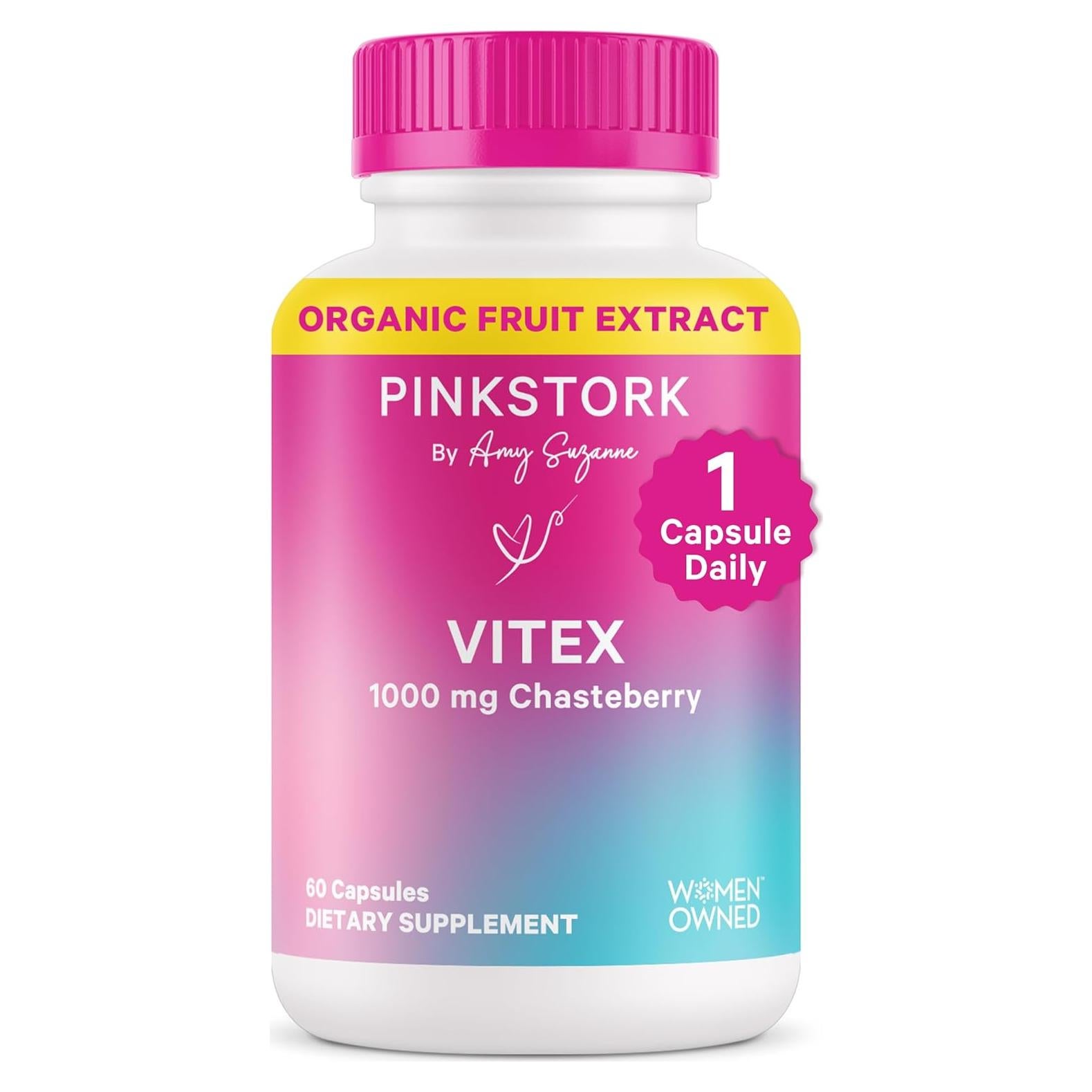 Pink Stork Vitex Orgánico 1000 mg - Baya del Árbol de la Castidad - 60 Cápsulas Veganas