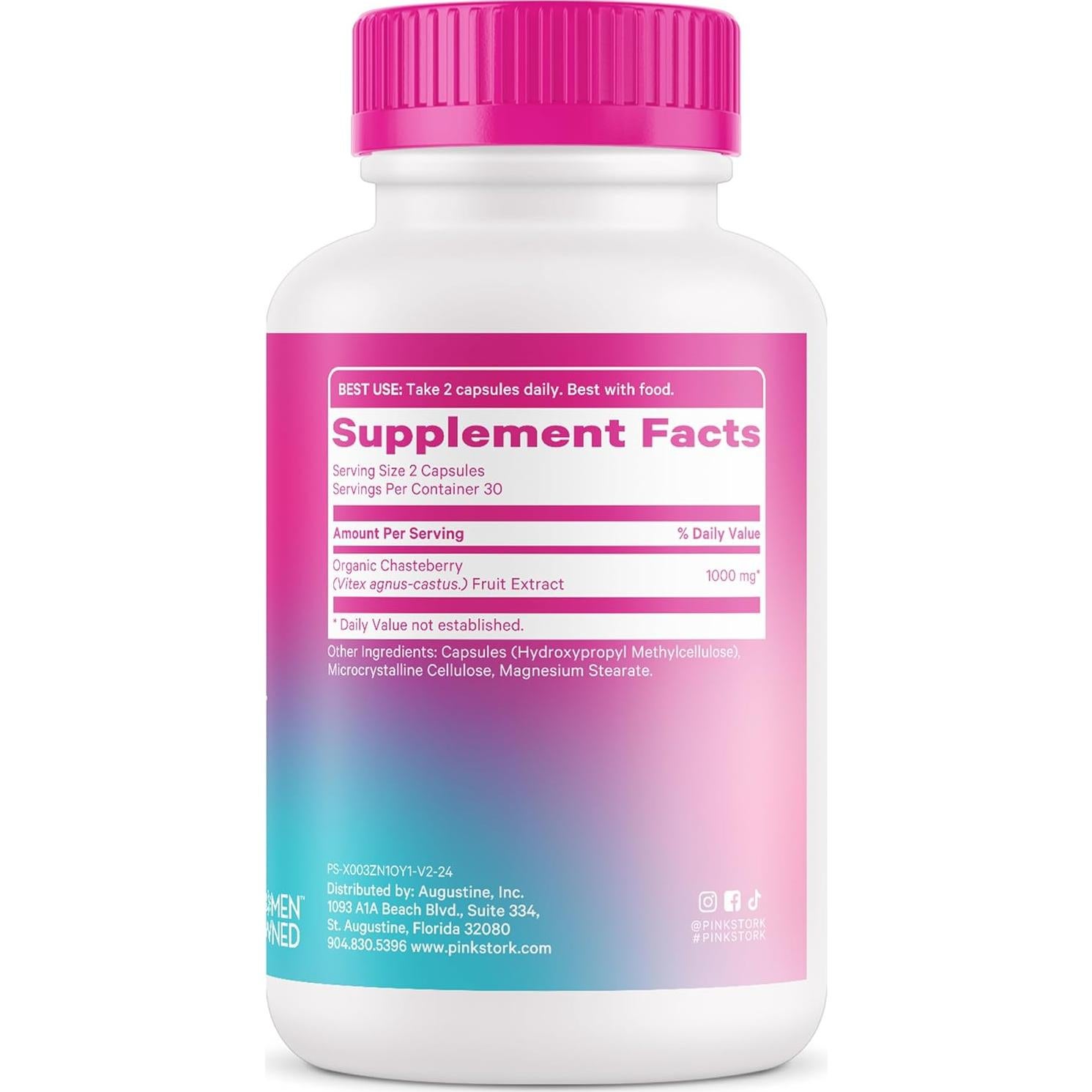 Pink Stork Vitex Orgánico 1000 mg - Baya del Árbol de la Castidad - 60 Cápsulas Veganas