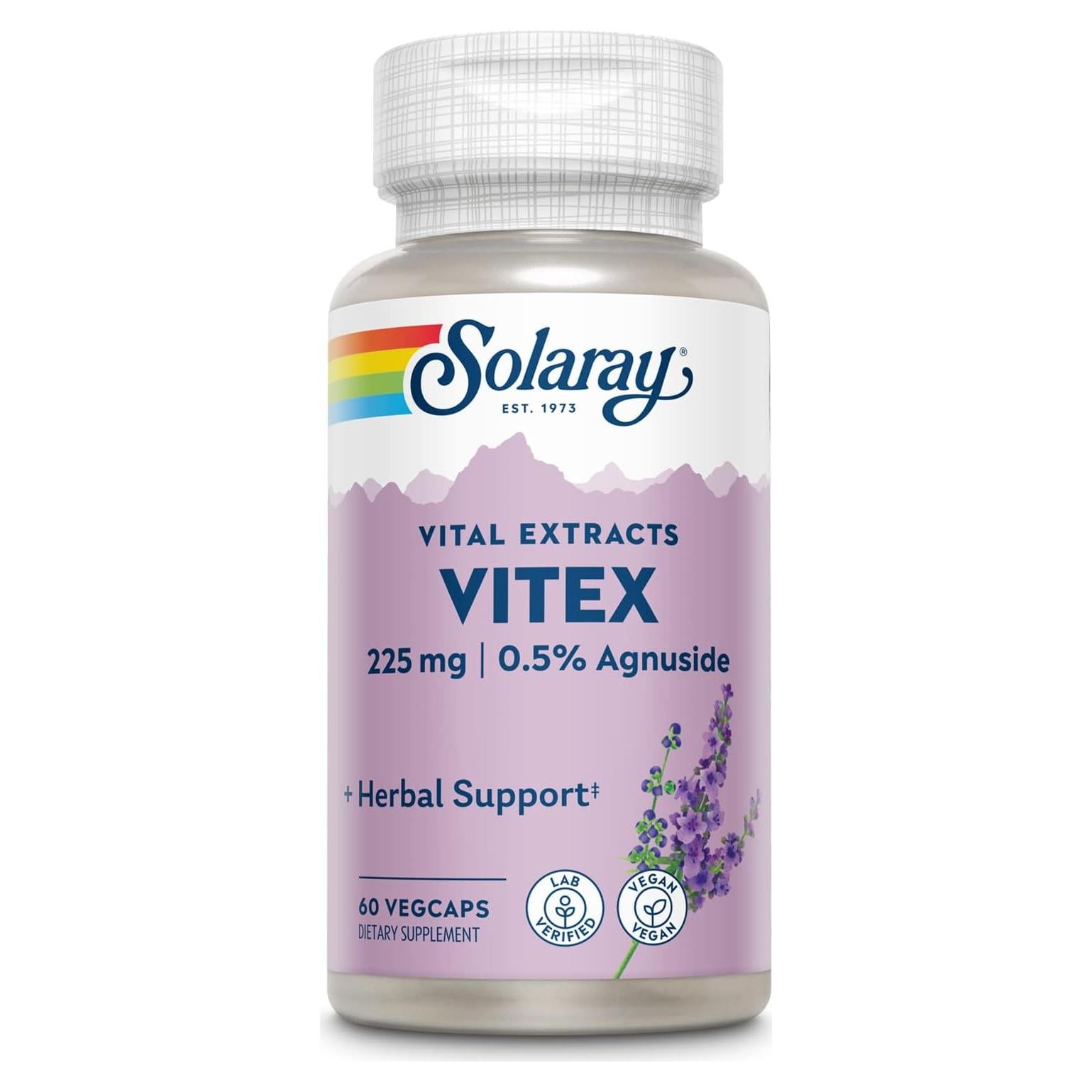 Suplemento de Vitex Solaray 225 mg - Baya de Chaste para Mujeres - 60 VegCaps