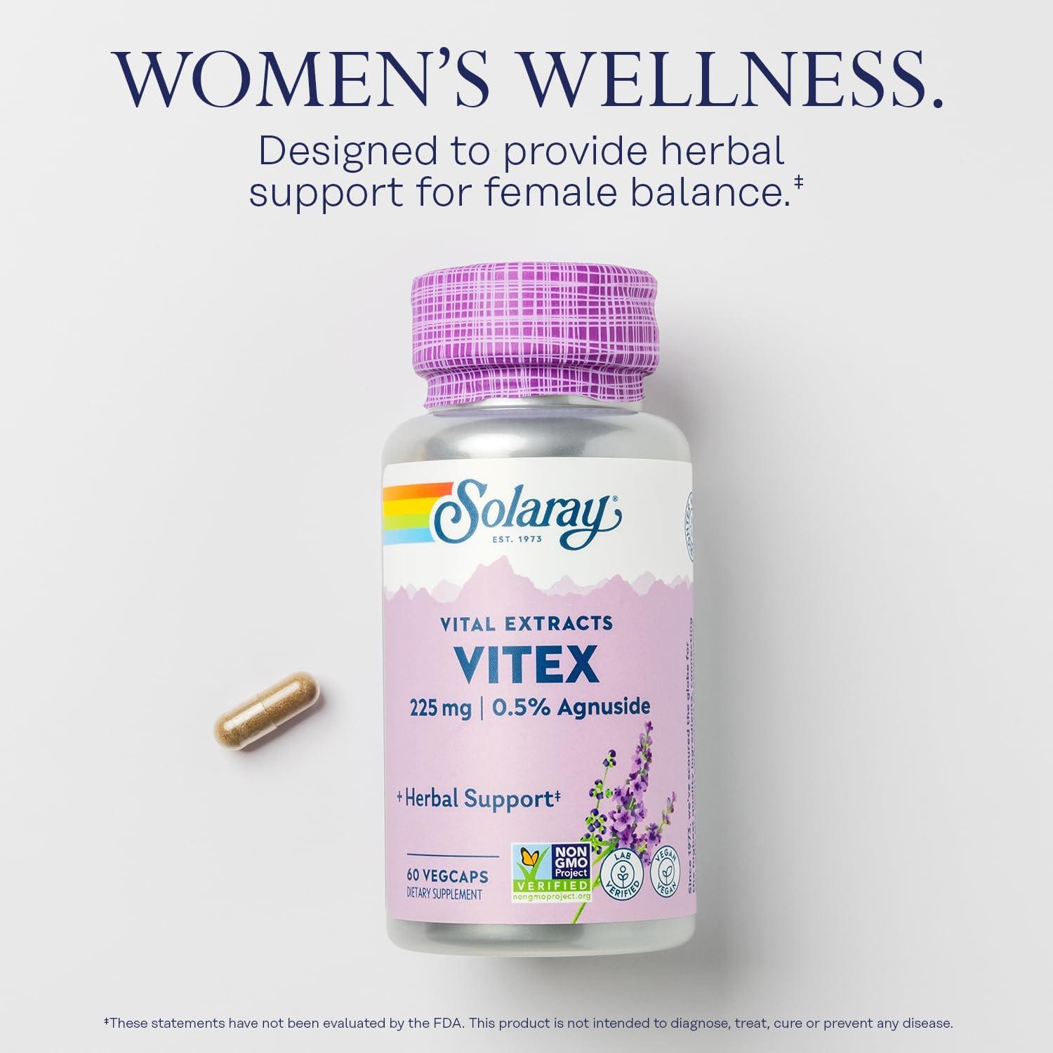 Suplemento de Vitex Solaray 225 mg - Baya de Chaste para Mujeres - 60 VegCaps