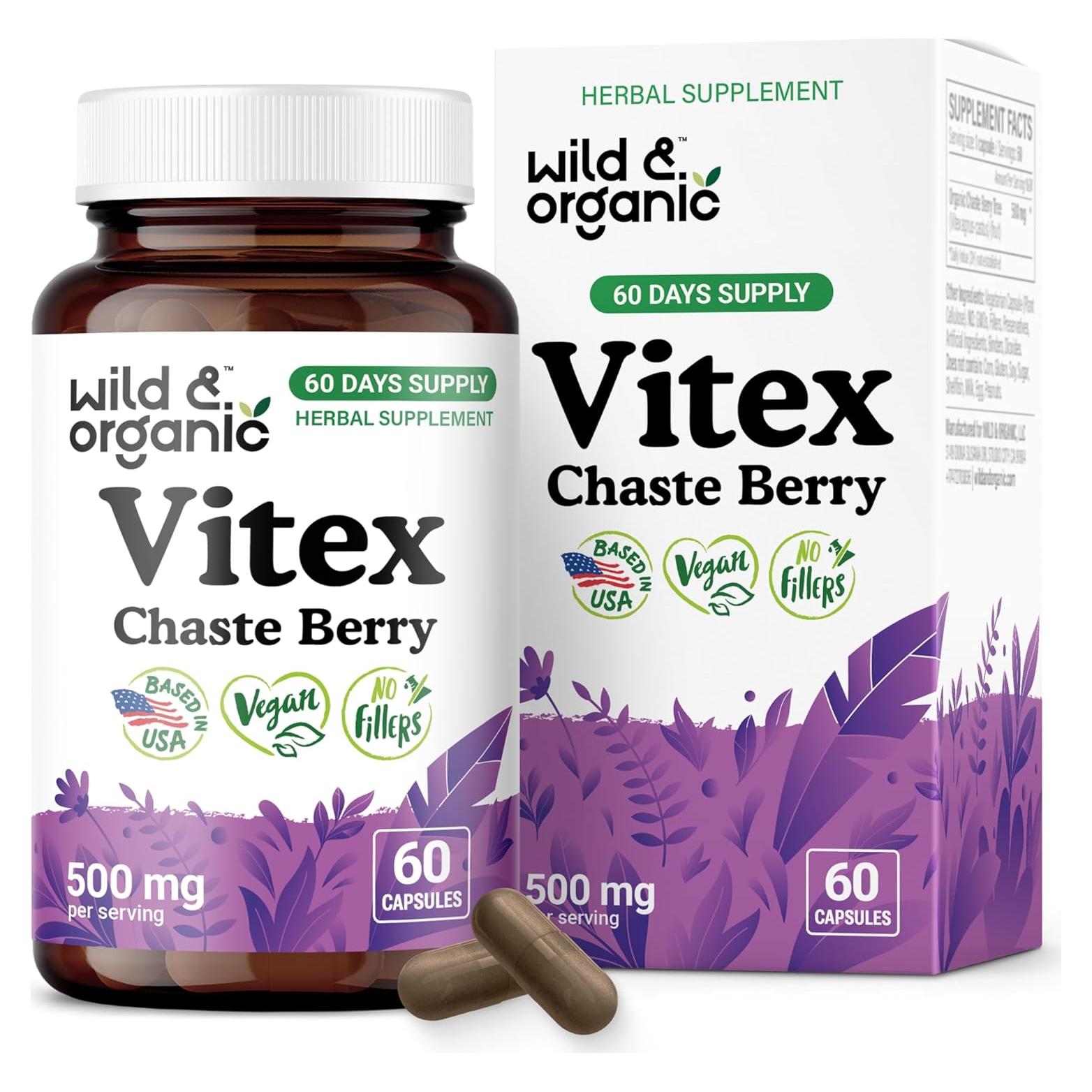 Suplemento Vitex Chasteberry Silvestre 60 Cápsulas Veganas