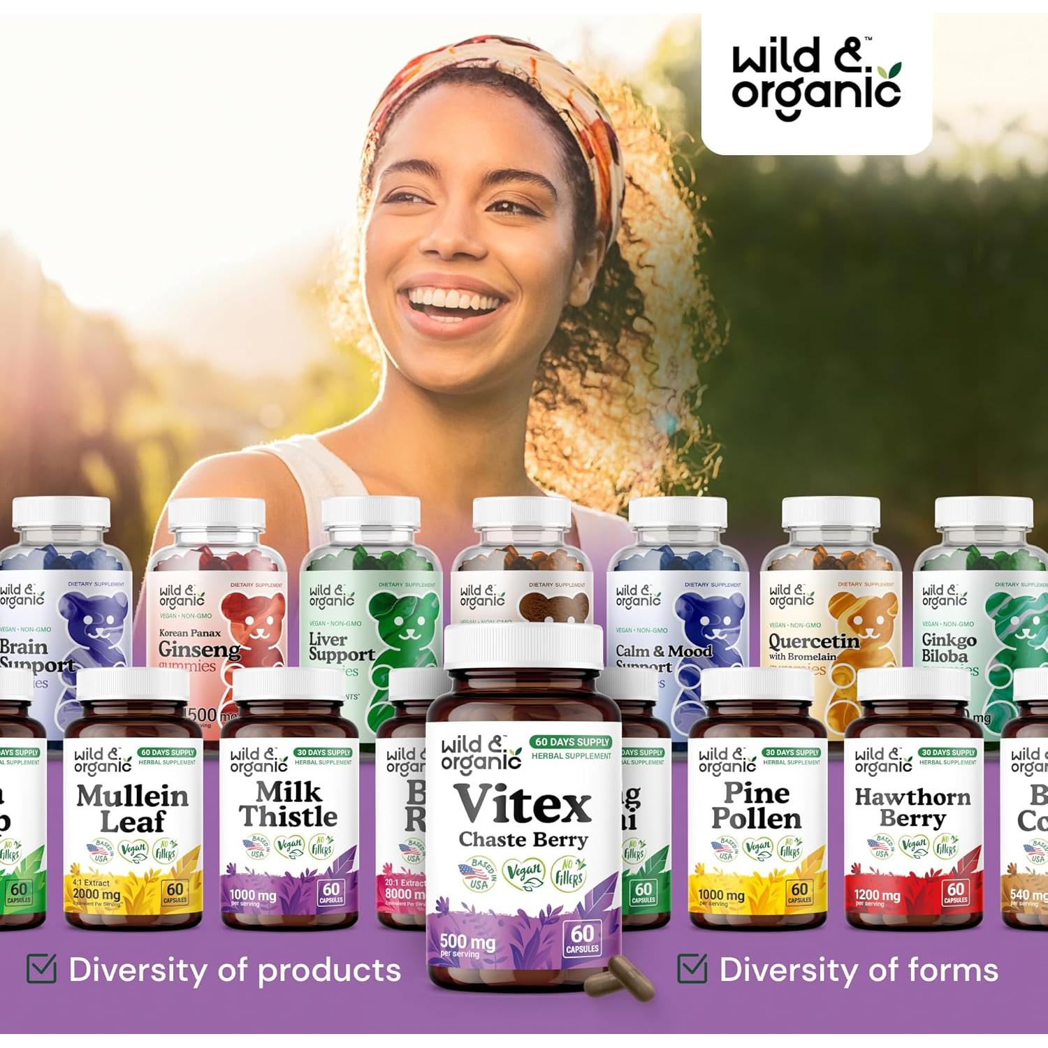 Suplemento Vitex Chasteberry Silvestre 60 Cápsulas Veganas