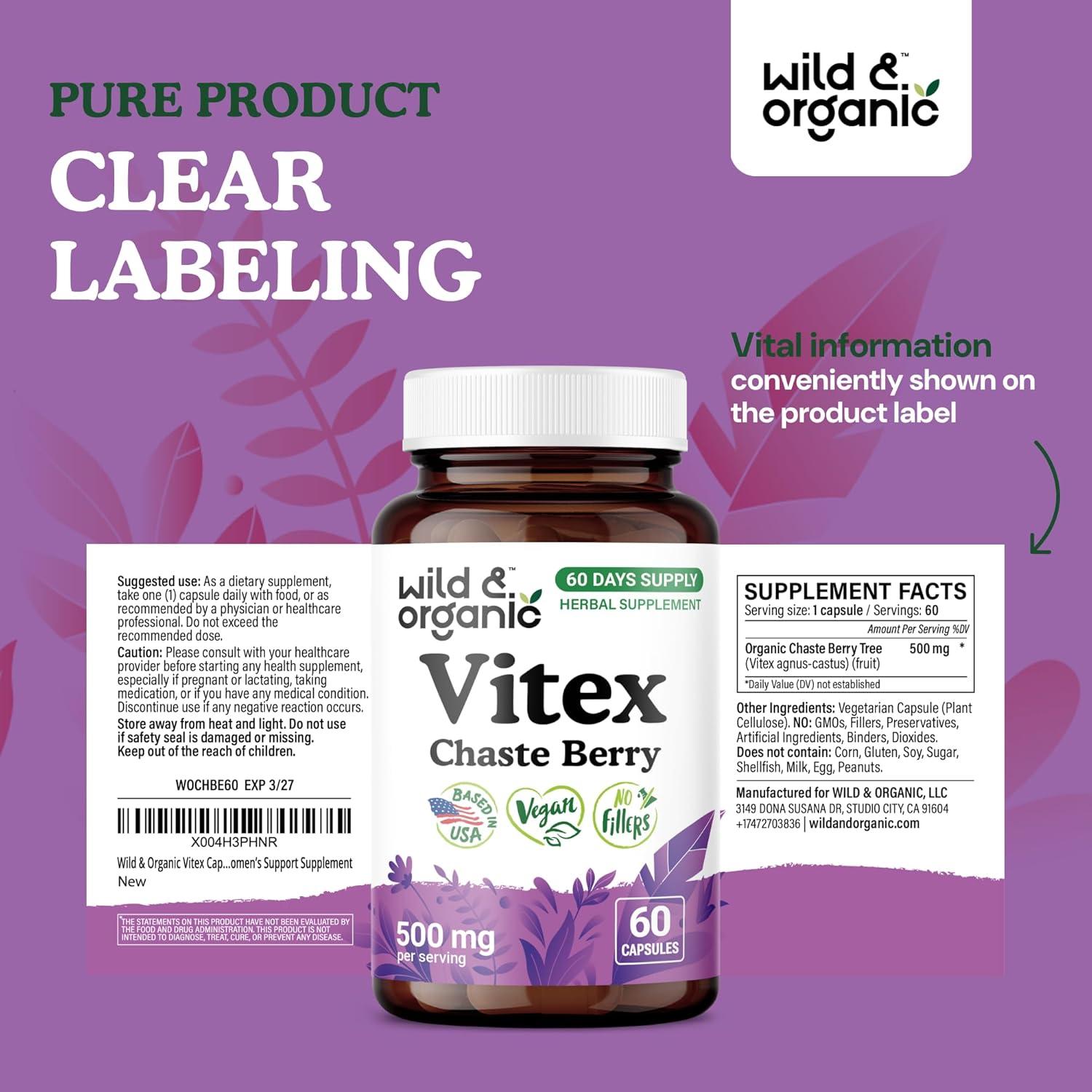 Suplemento Vitex Chasteberry Silvestre 60 Cápsulas Veganas