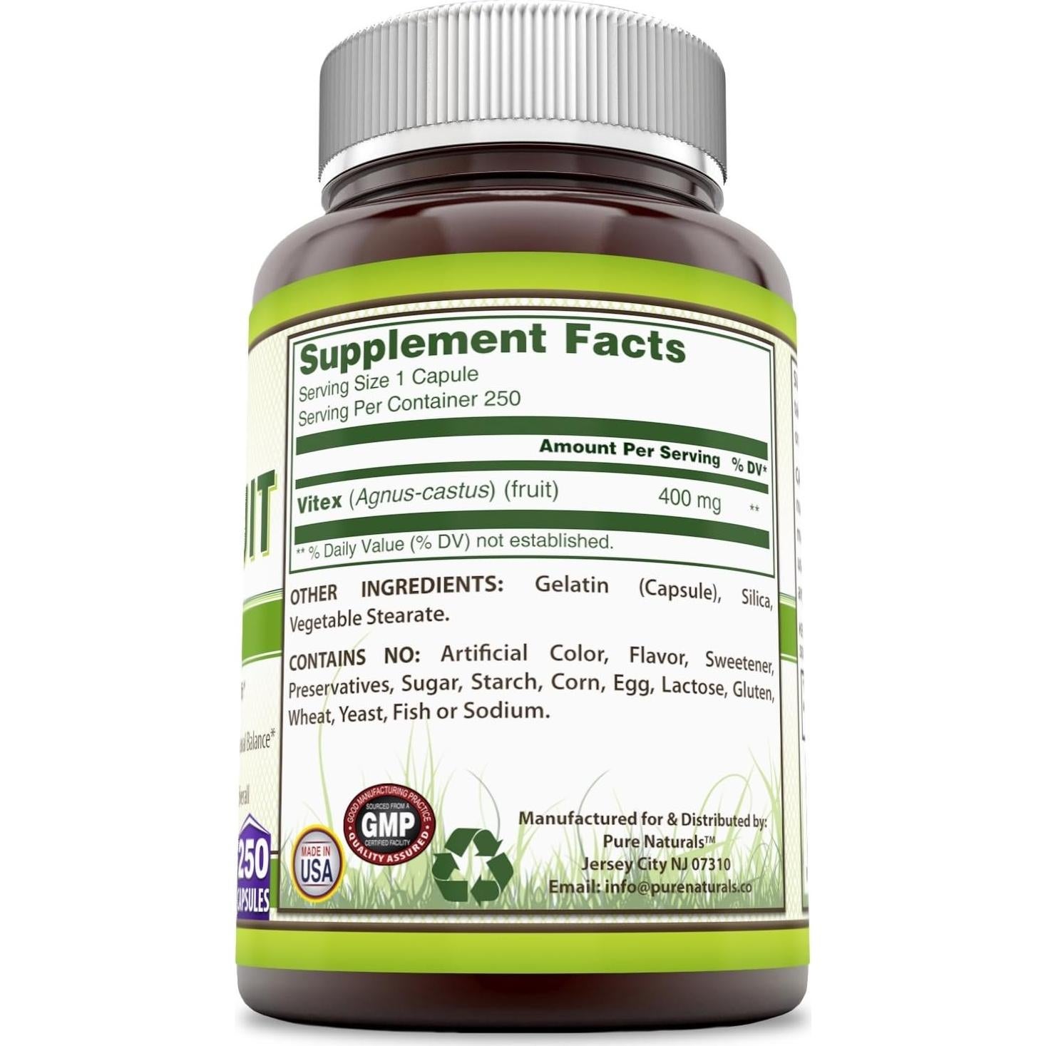 Suplemento Dietético Fruto de Vitex Pure Naturals 400 mg 250 Cápsulas