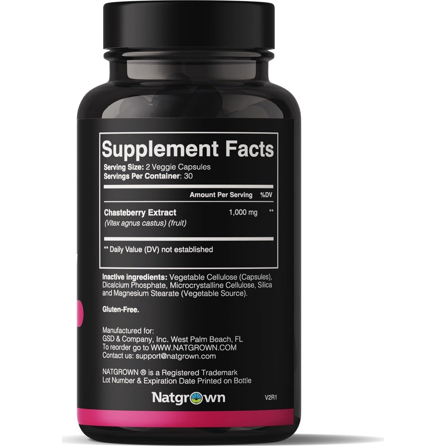 Suplemento Vitex Chasteberry Natgrown 1000 mg 60 Cápsulas