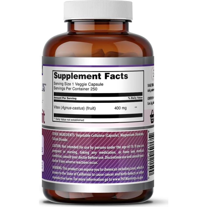 Suplemento Fruto de Vitex 400 Mg Fórmulas Asombrosas 250 Cápsulas