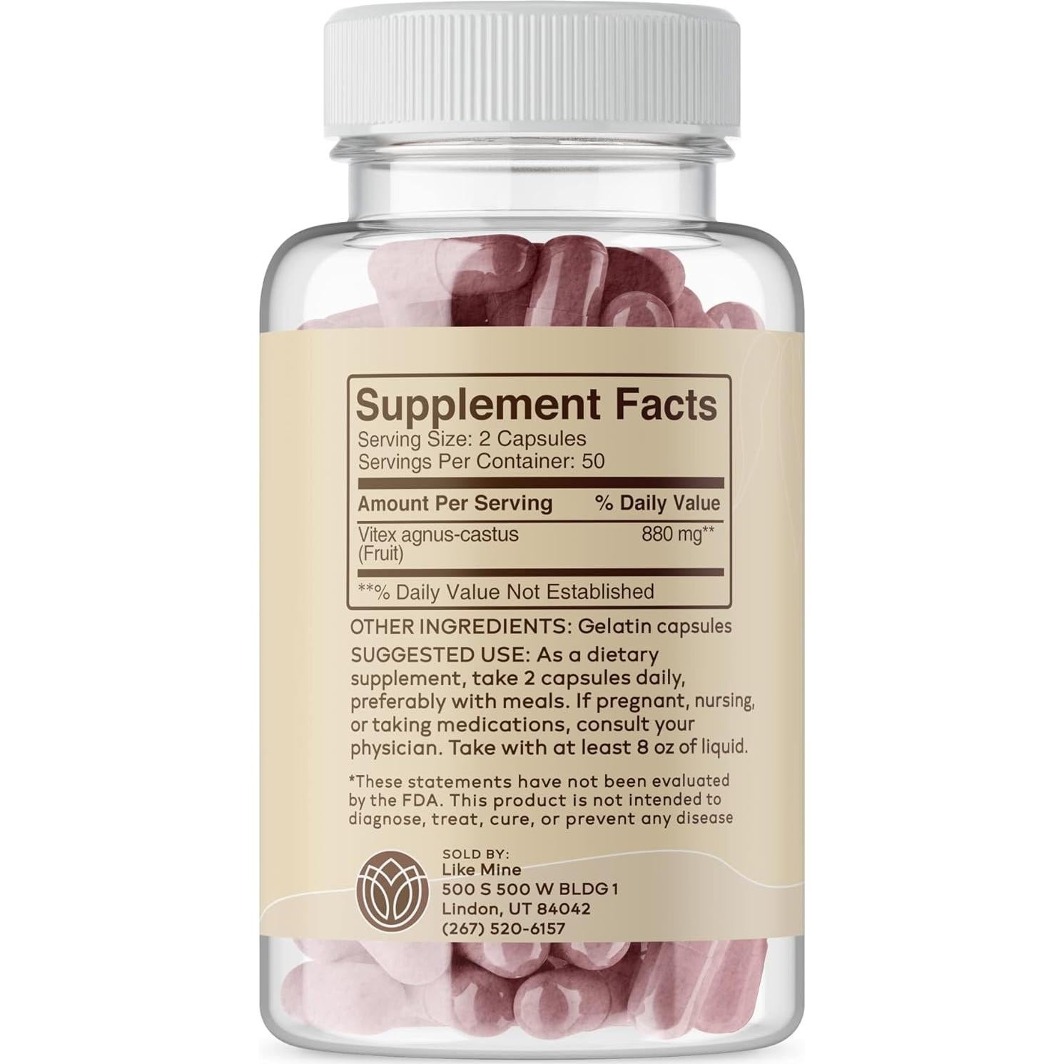 Cápsulas de Vitex Como el Mío 100 Unidades Puro y Natural