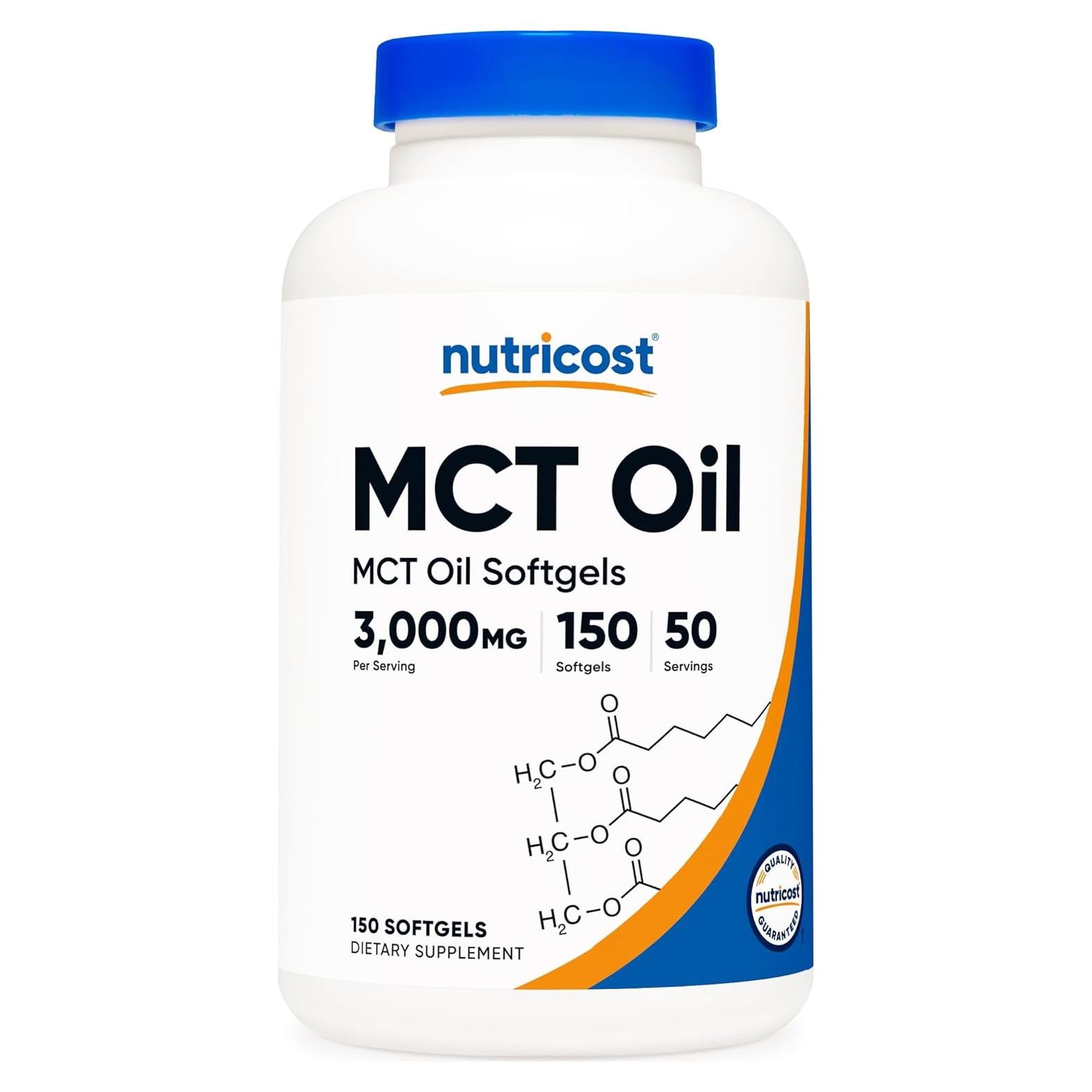 Nutricost Aceite MCT 1000mg 150 Softgels Keto Sin OGM