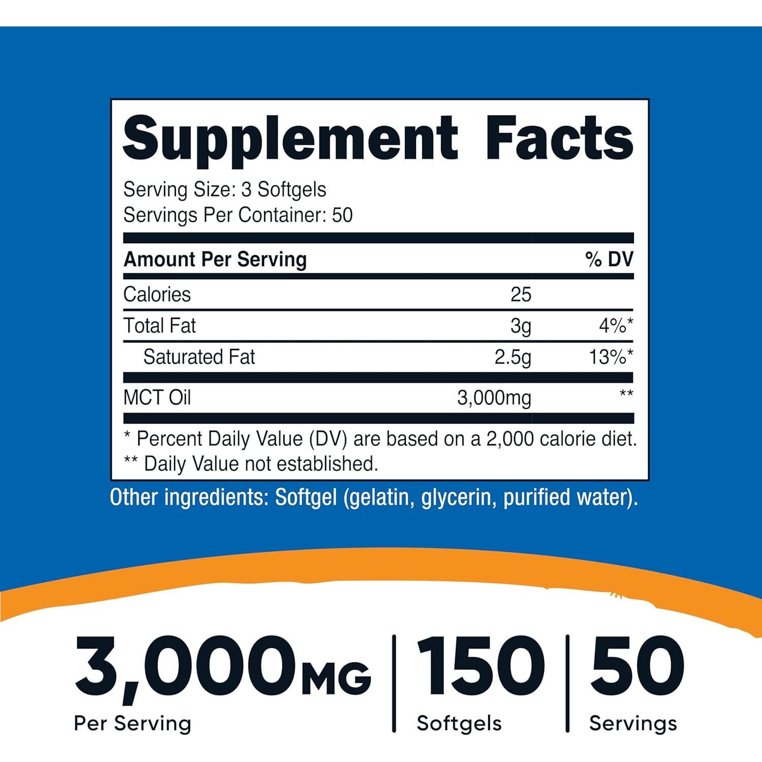 Nutricost Aceite MCT 1000mg 150 Softgels Keto Sin OGM