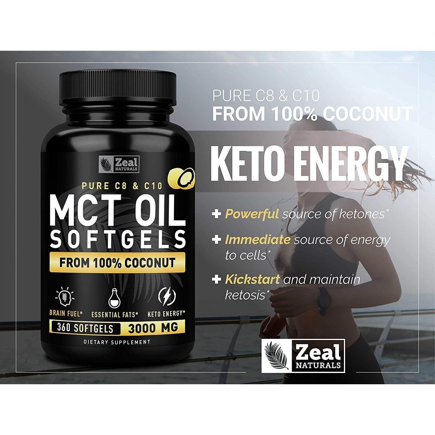 Cápsulas de Aceite MCT Puro Zeal Naturals 3000mg 360 Gelatinas