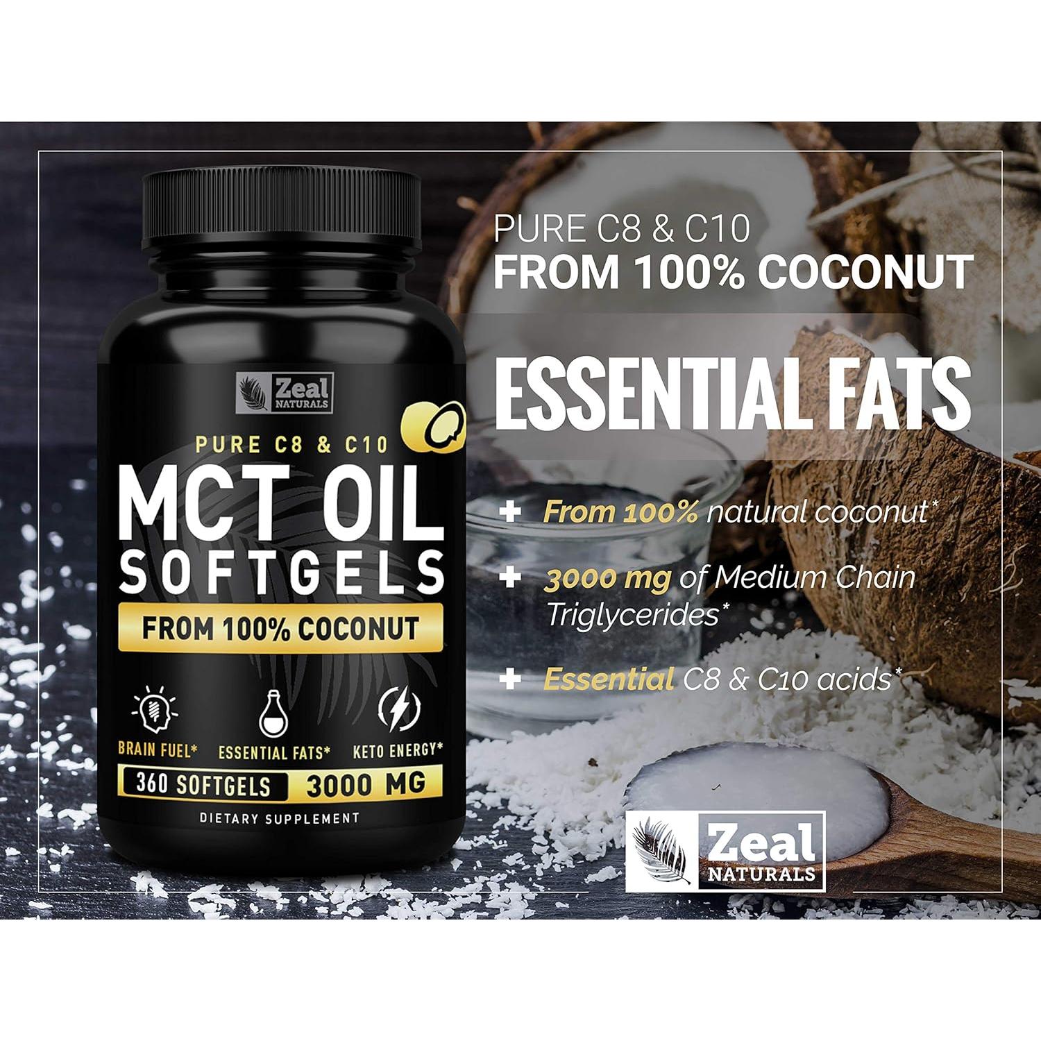 Cápsulas de Aceite MCT Puro Zeal Naturals 3000mg 360 Gelatinas