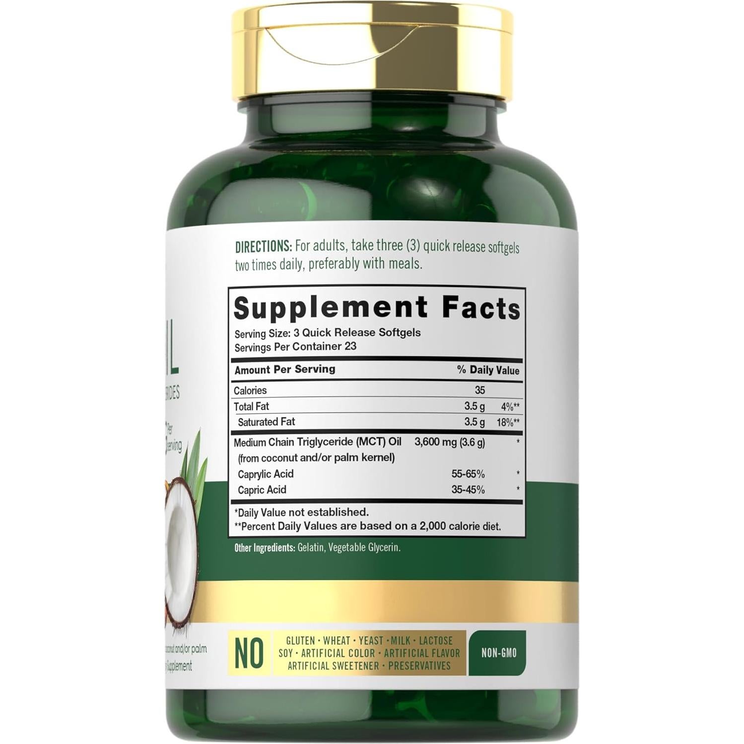 Cápsulas de Aceite MCT Carlyle 3600mg | 70 Gelatinas Blandas | Keto