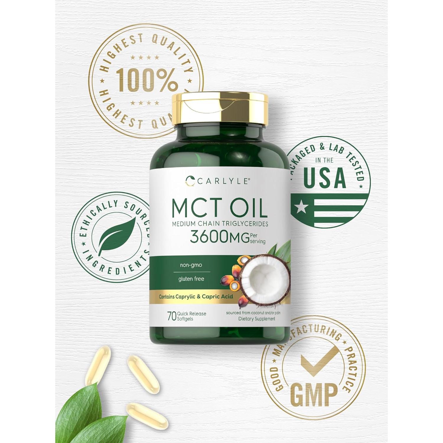 Cápsulas de Aceite MCT Carlyle 3600mg | 70 Gelatinas Blandas | Keto