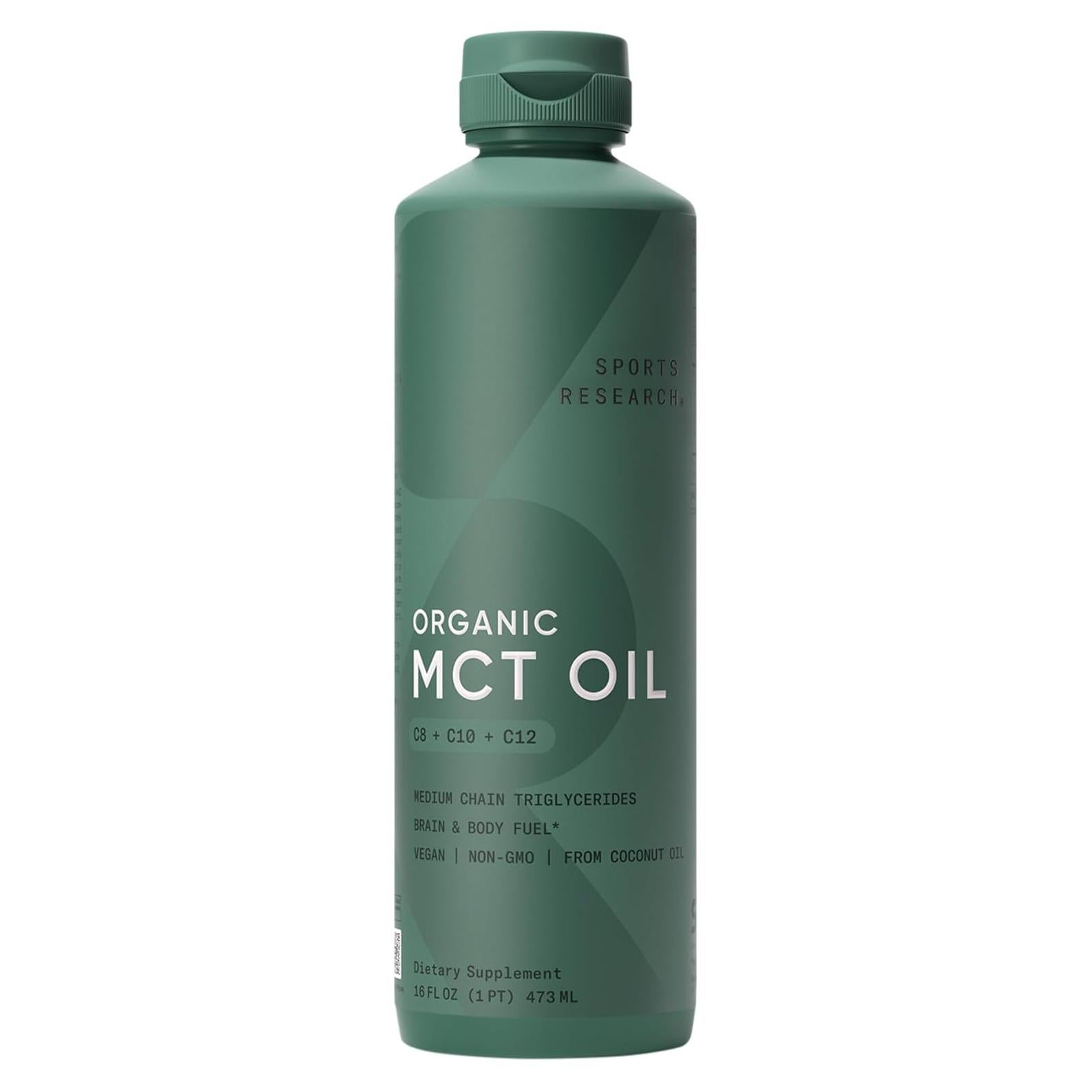 Aceite MCT Orgánico Sports Research 946ml C8 C10 C12 Keto Vegano