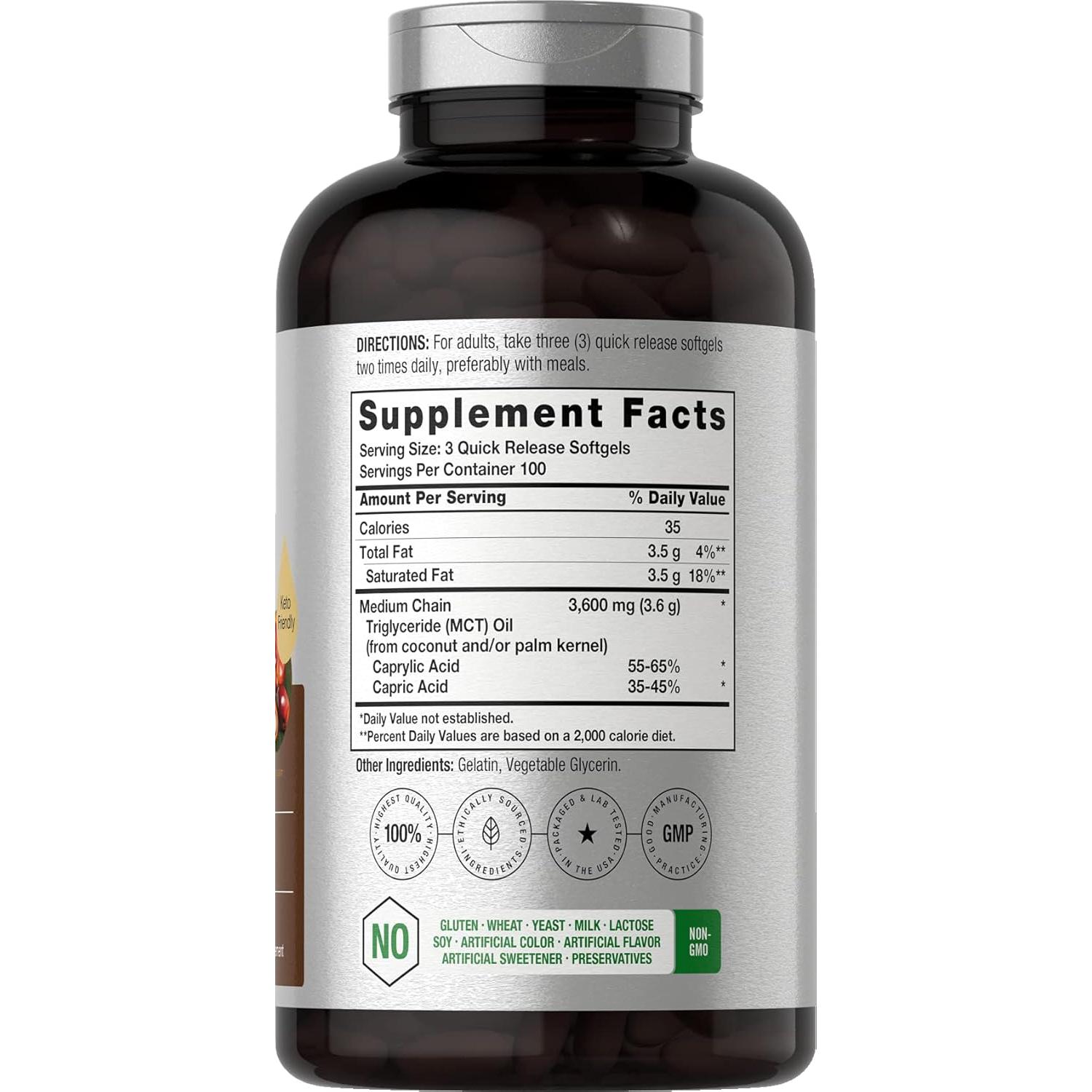 Cápsulas Blandas de Aceite MCT Horbaach 3600mg - Suplemento Keto