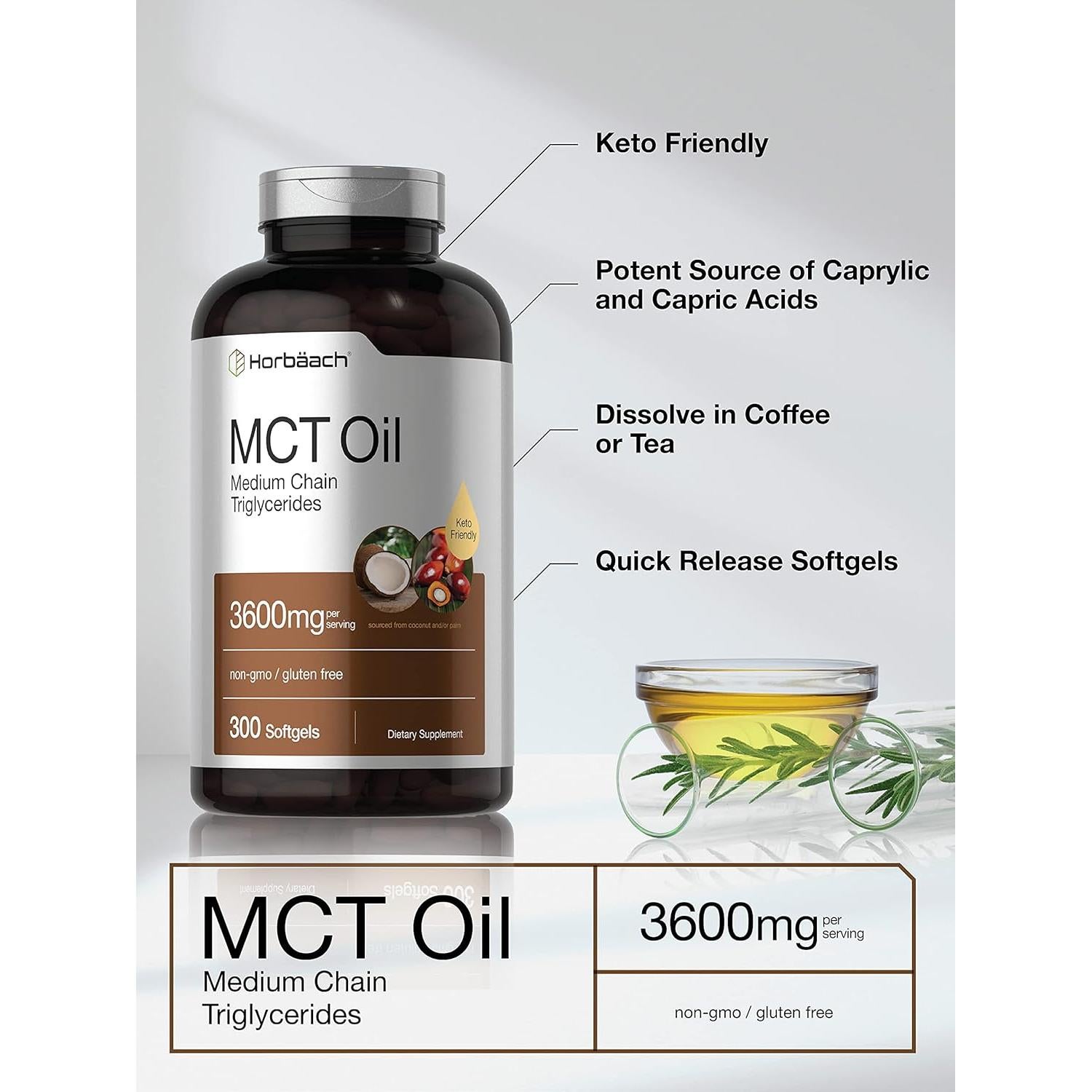 Cápsulas Blandas de Aceite MCT Horbaach 3600mg - Suplemento Keto