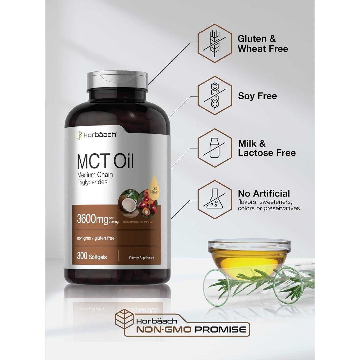 Cápsulas Blandas de Aceite MCT Horbaach 3600mg - Suplemento Keto