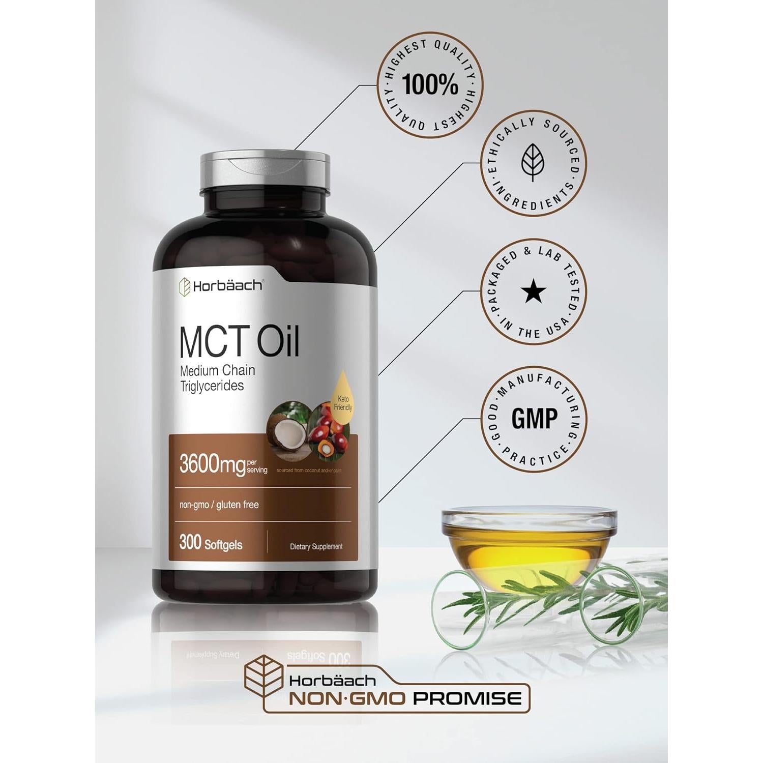 Cápsulas Blandas de Aceite MCT Horbaach 3600mg - Suplemento Keto