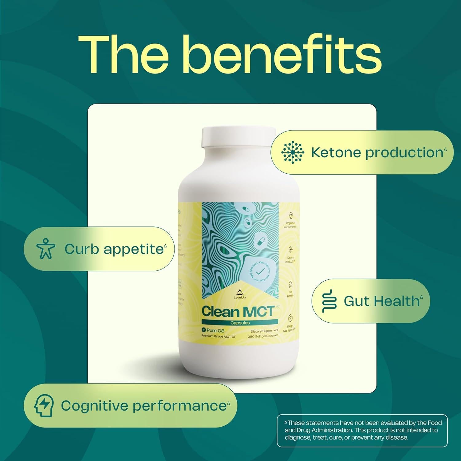 Cápsulas de Aceite MCT Clean LevelUp 280 Conteo - 100% C8