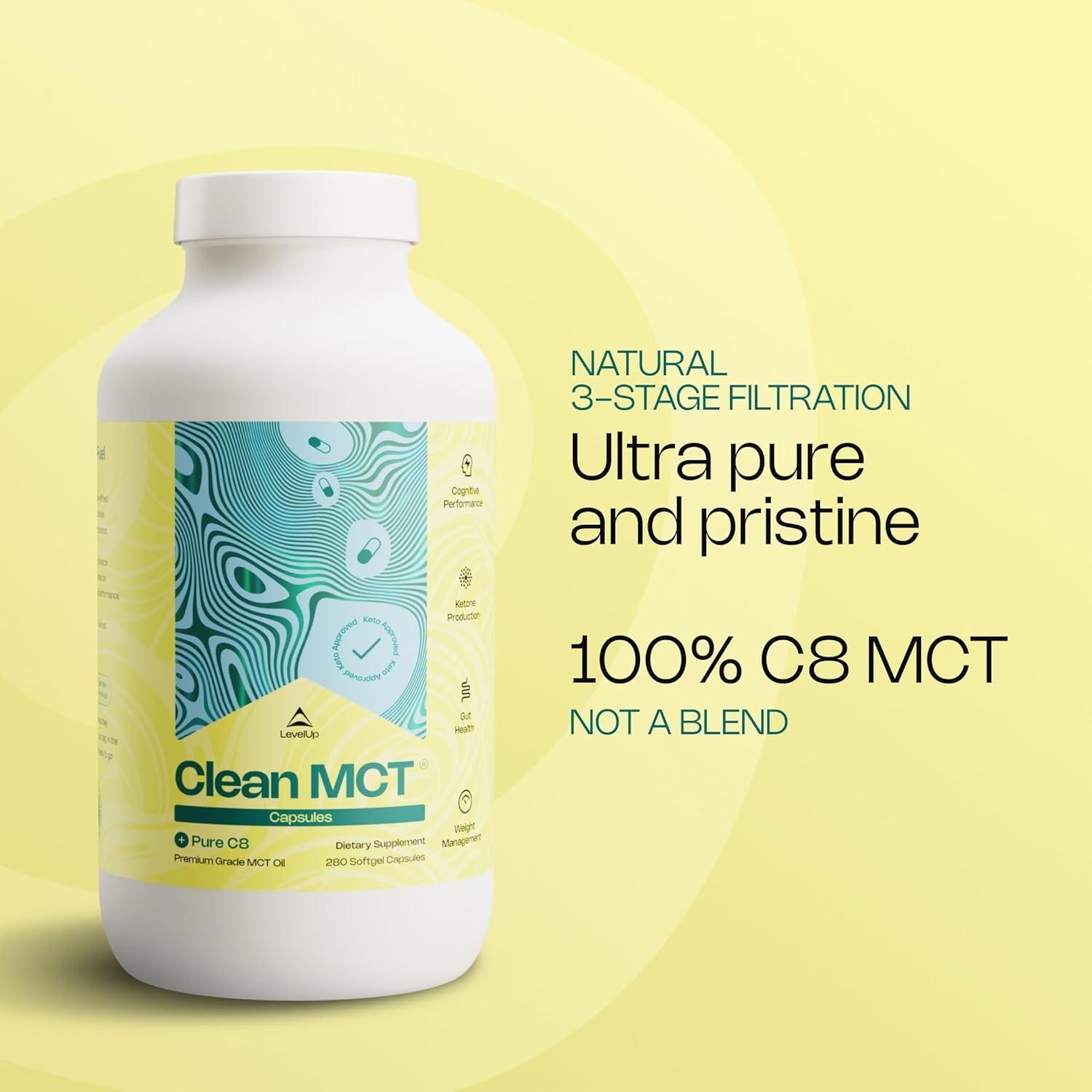 Cápsulas de Aceite MCT Clean LevelUp 280 Conteo - 100% C8