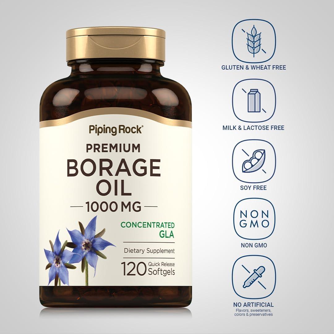 Suplemento Aceite de Borraja Piping Rock 1000 mg 120 Cápsulas