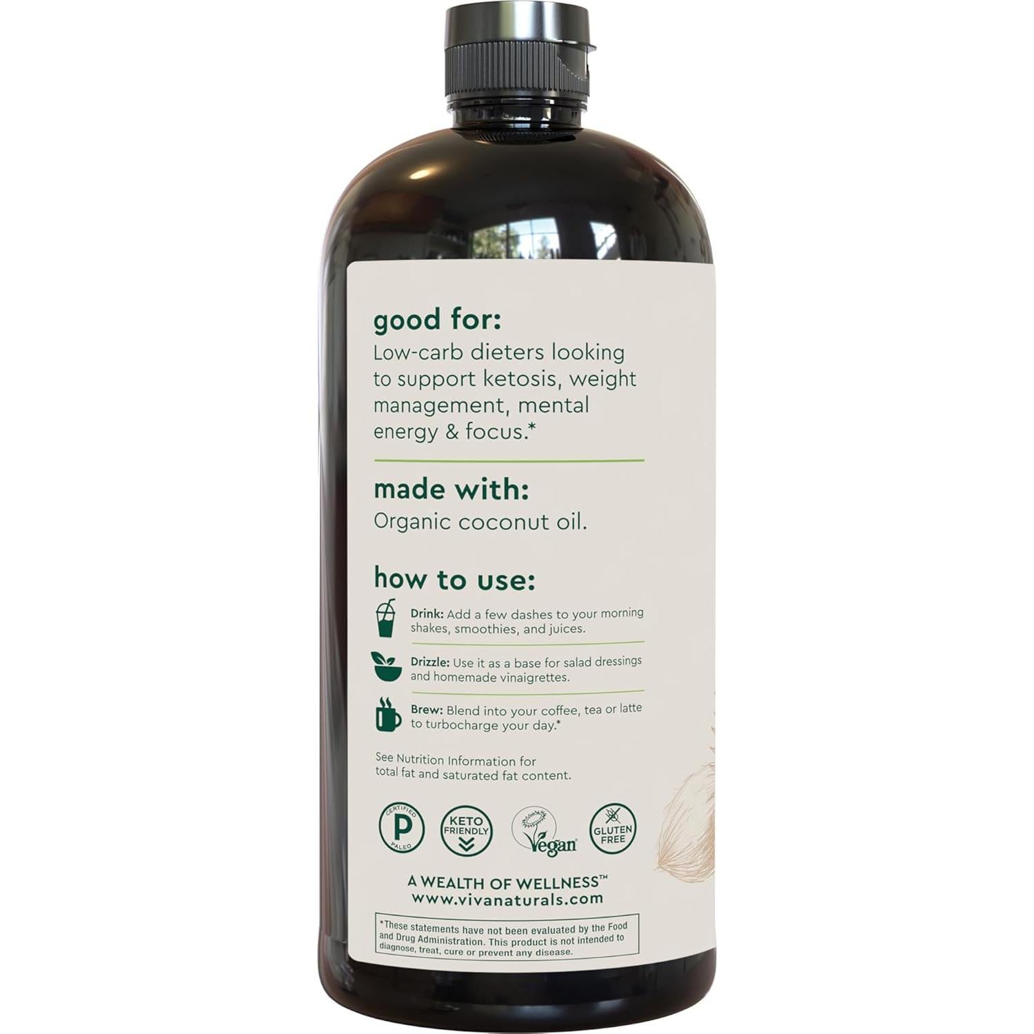 Aceite MCT Orgánico Viva Naturals 946 ml - Energía y Keto