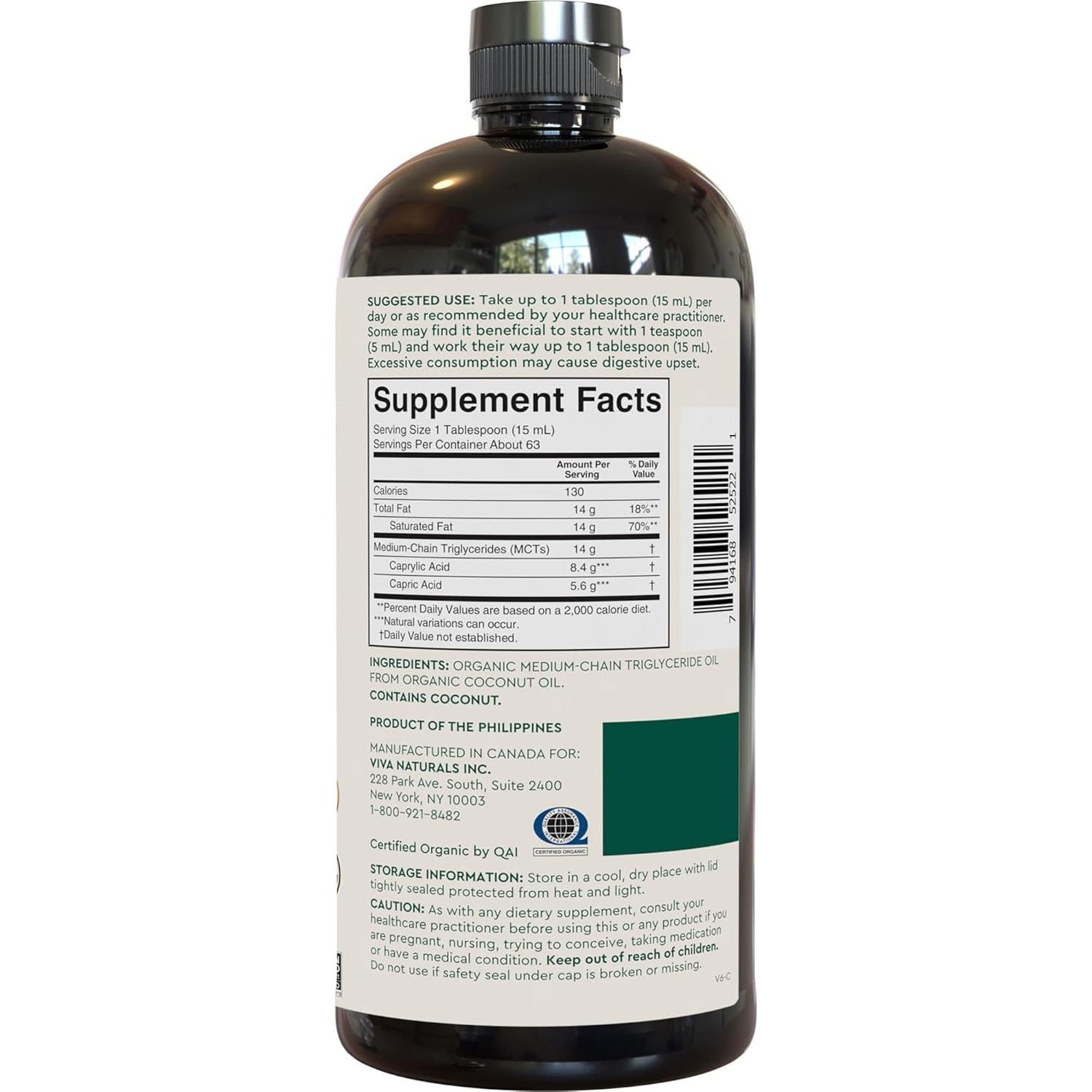 Aceite MCT Orgánico Viva Naturals 946 ml - Energía y Keto