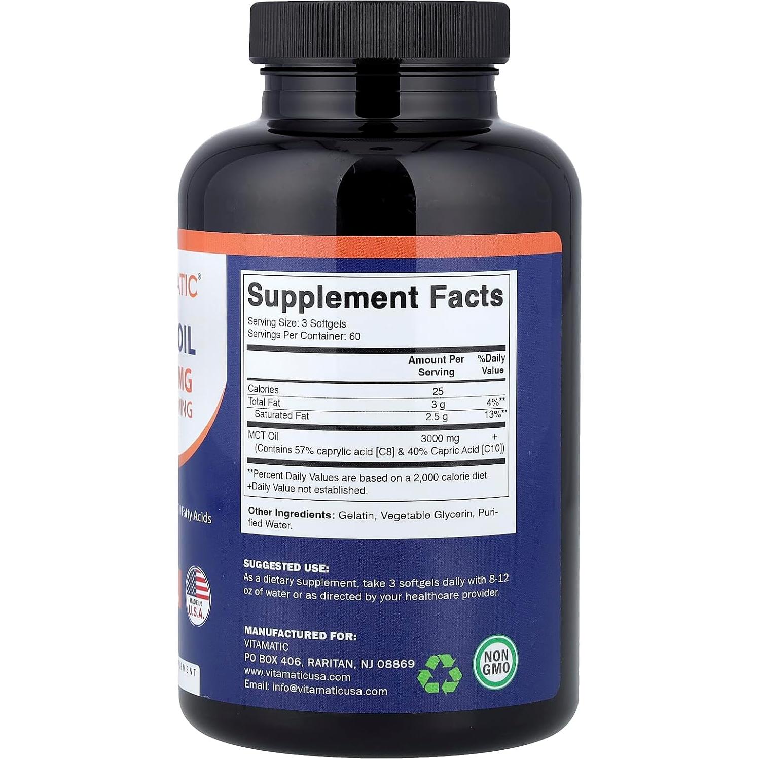 Aceite MCT Vitamatic 3000 mg - 180 Gelatinas Blandas - Coco