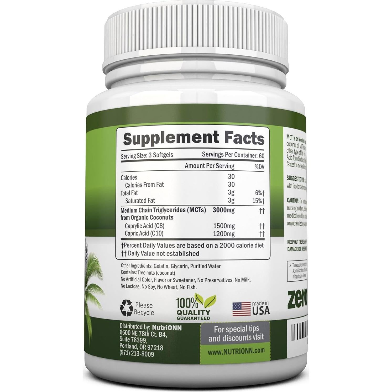 Aceite MCT NutriONN 3000mg - 180 Cápsulas Blandas Orgánicas