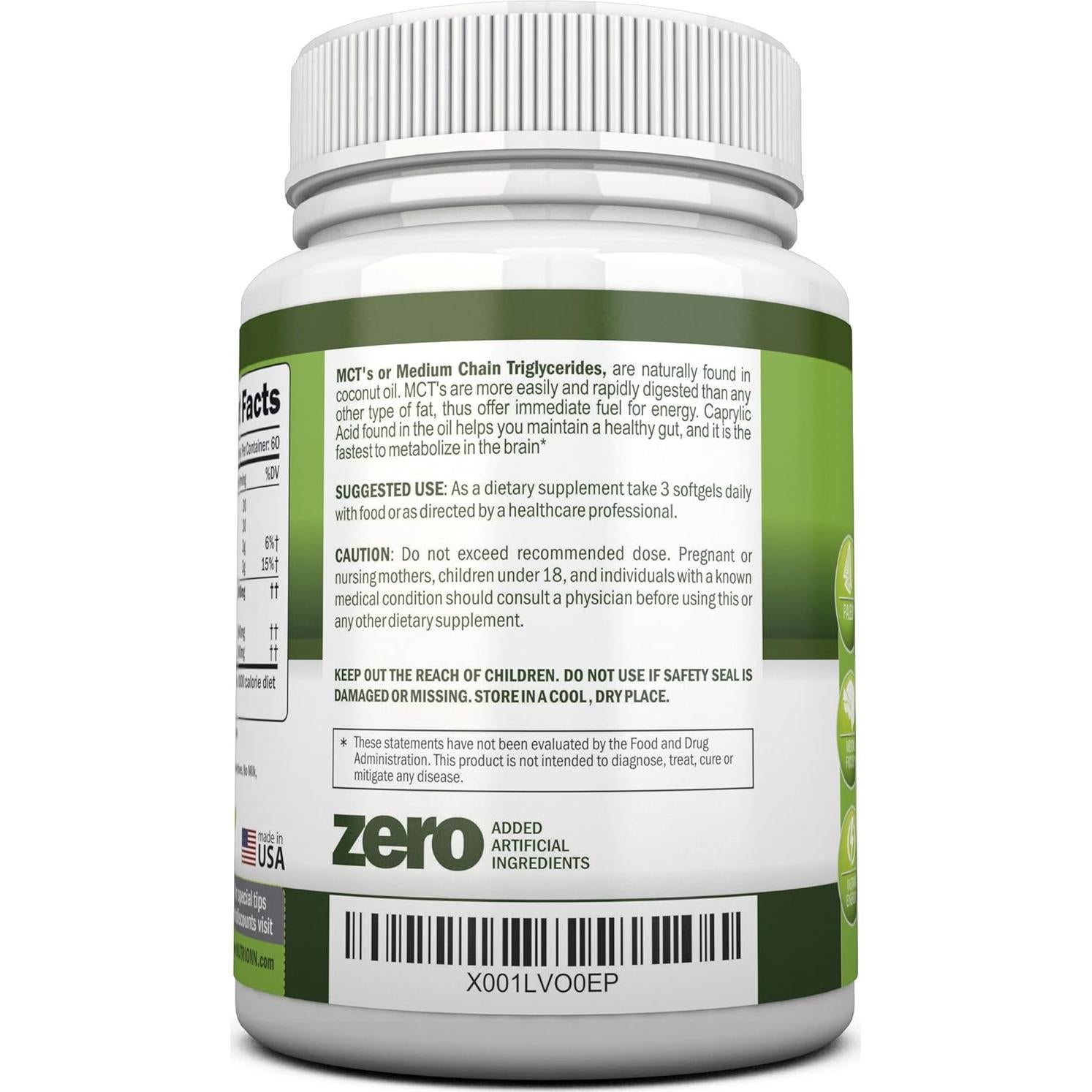 Aceite MCT NutriONN 3000mg - 180 Cápsulas Blandas Orgánicas