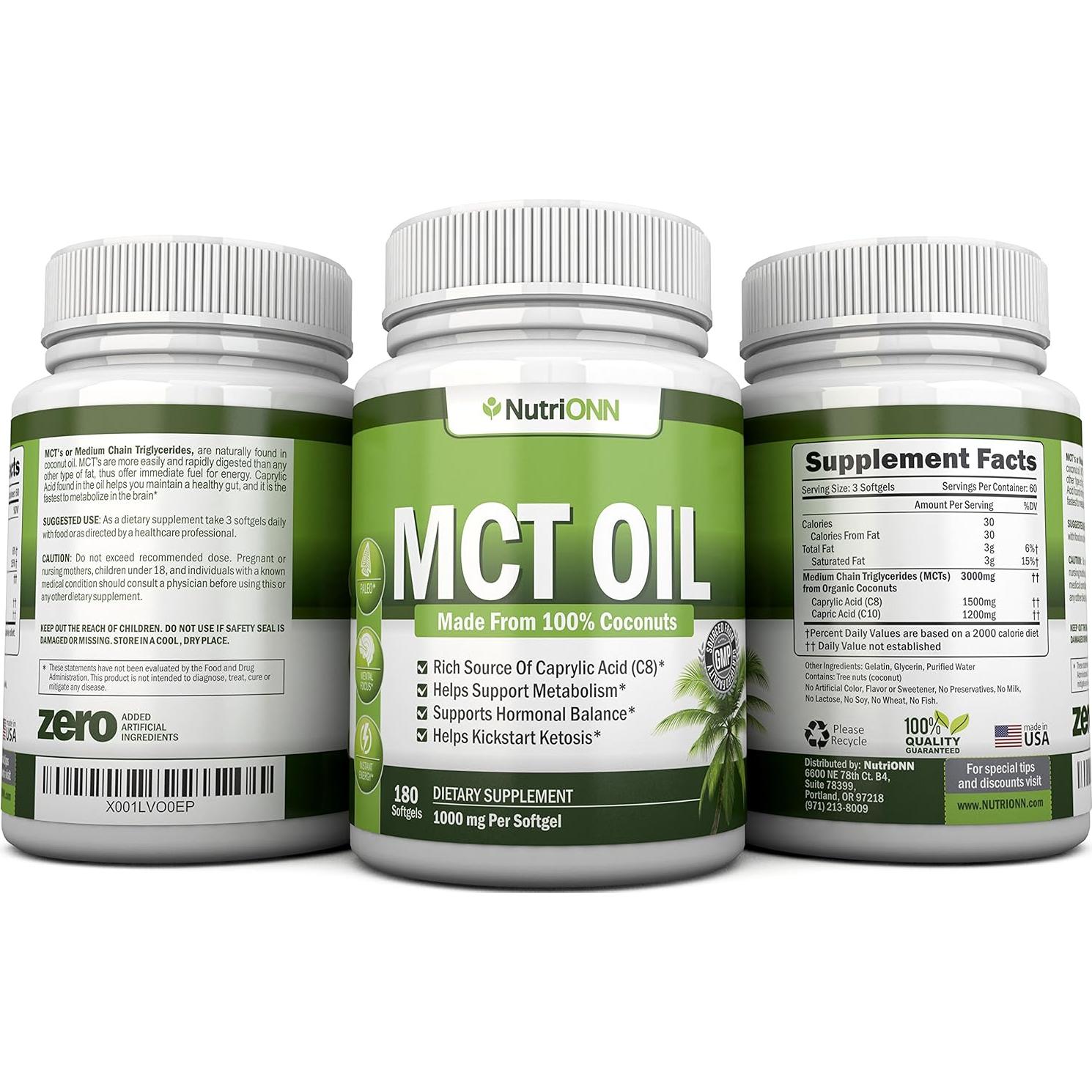 Aceite MCT NutriONN 3000mg - 180 Cápsulas Blandas Orgánicas