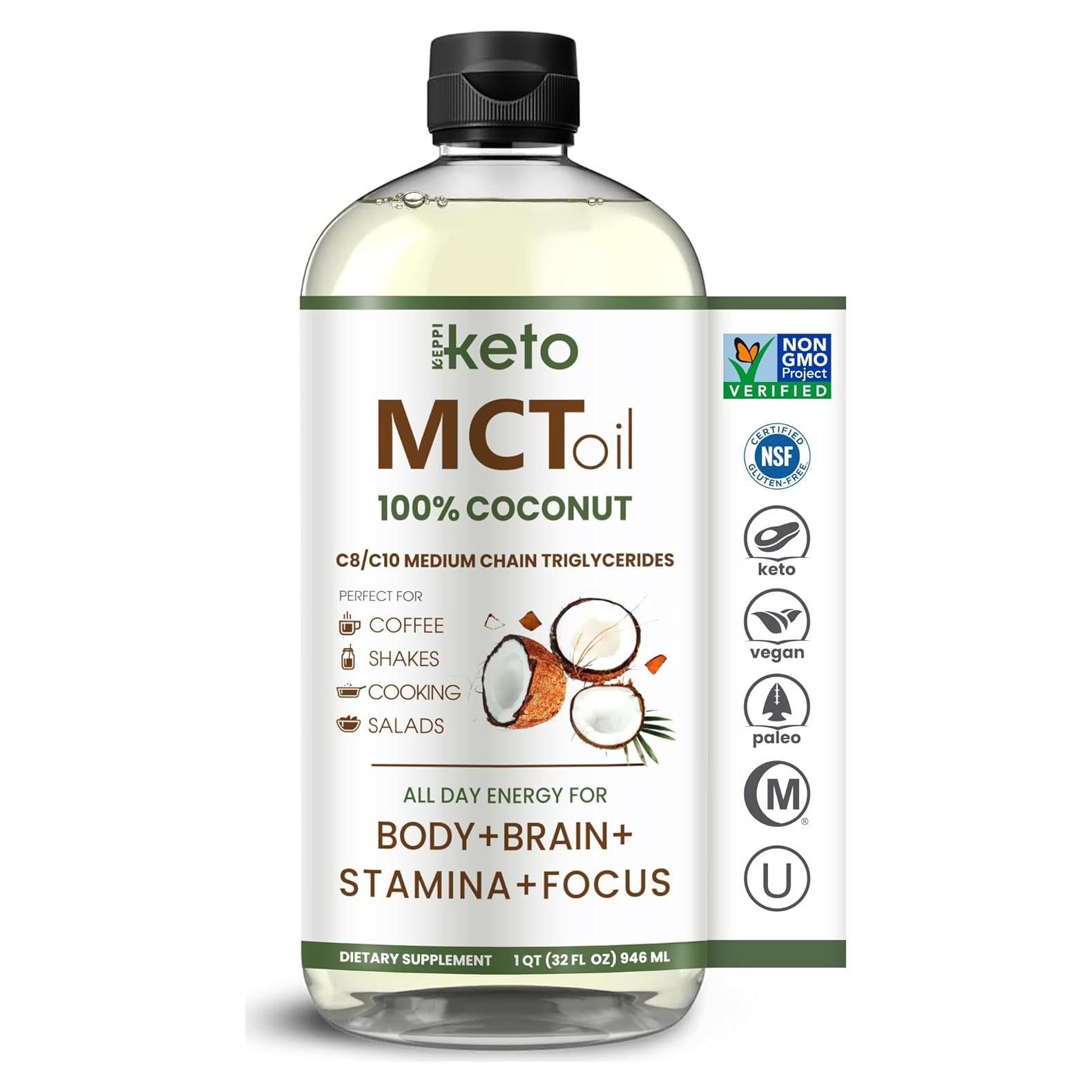 Aceite MCT Keppi 100% Coco Sin Sabor 32 oz Vegano Kosher