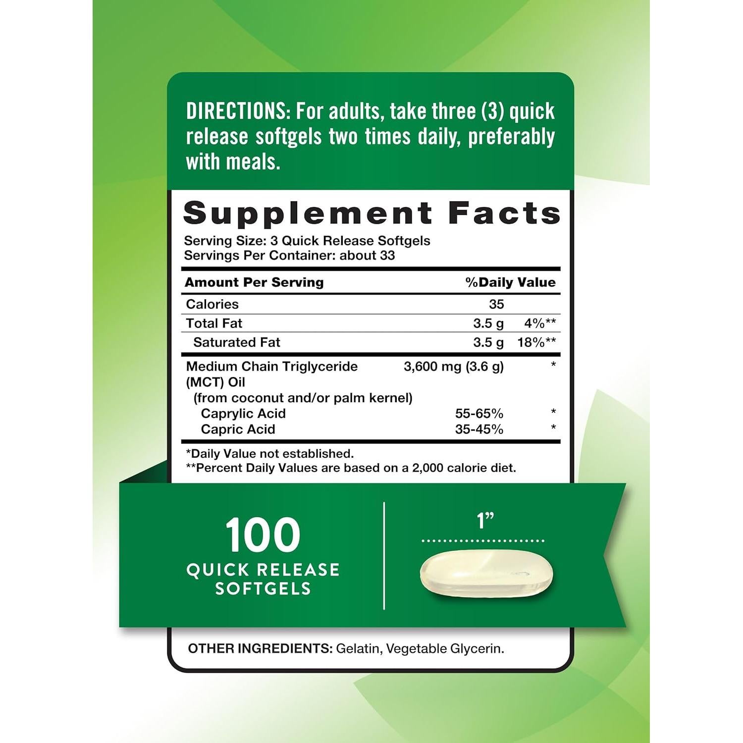 Píldoras de Aceite MCT Nature's Truth 3600mg 100 Gelatinas