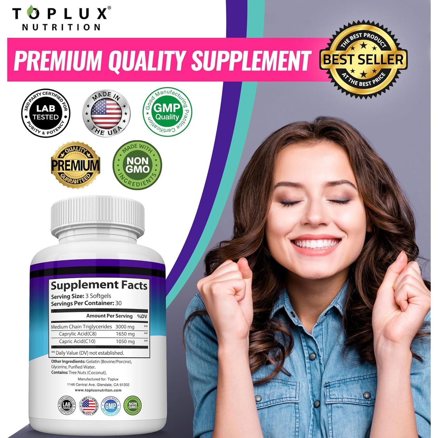 Cápsulas de Aceite MCT Toplux Keto 3000mg 90 Softgels