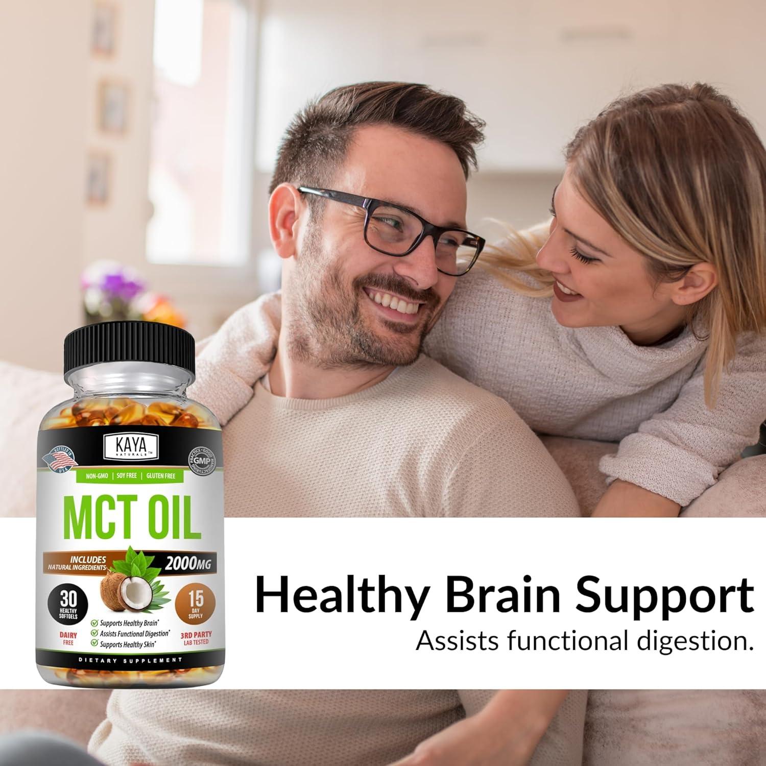 Cápsulas Blandas de Aceite MCT Kaya Naturals 2000mg - Sin OGM, Soja y Gluten