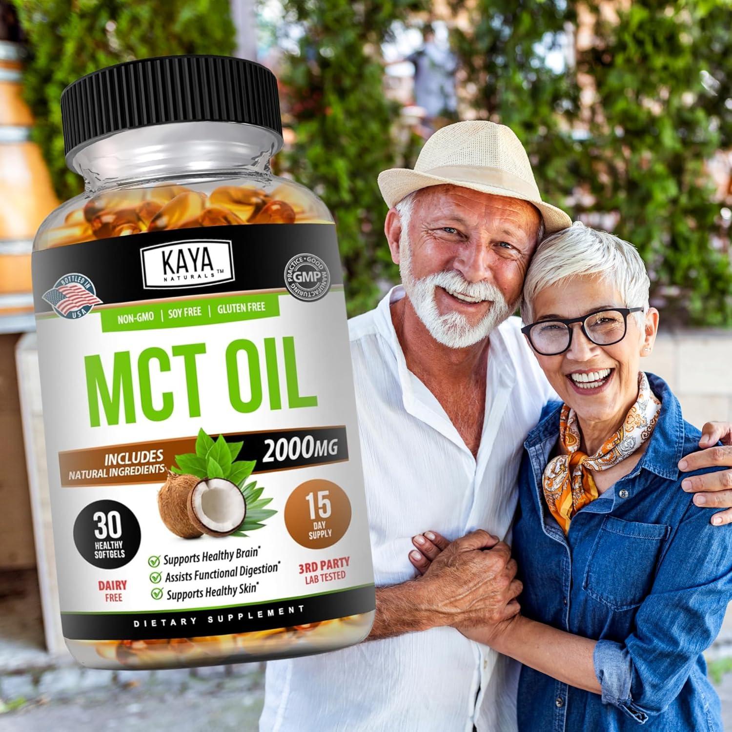 Cápsulas Blandas de Aceite MCT Kaya Naturals 2000mg - Sin OGM, Soja y Gluten